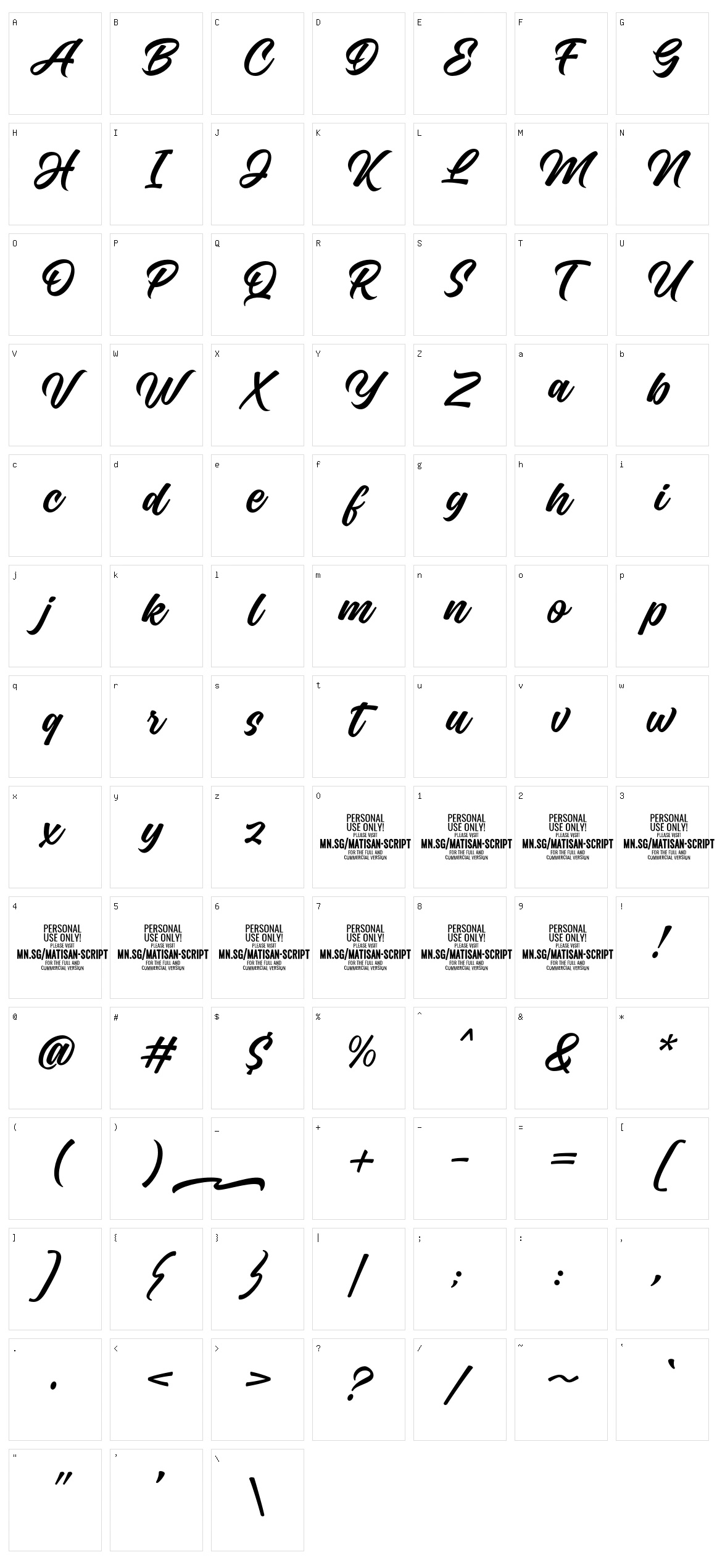 Matisan Script Character Set