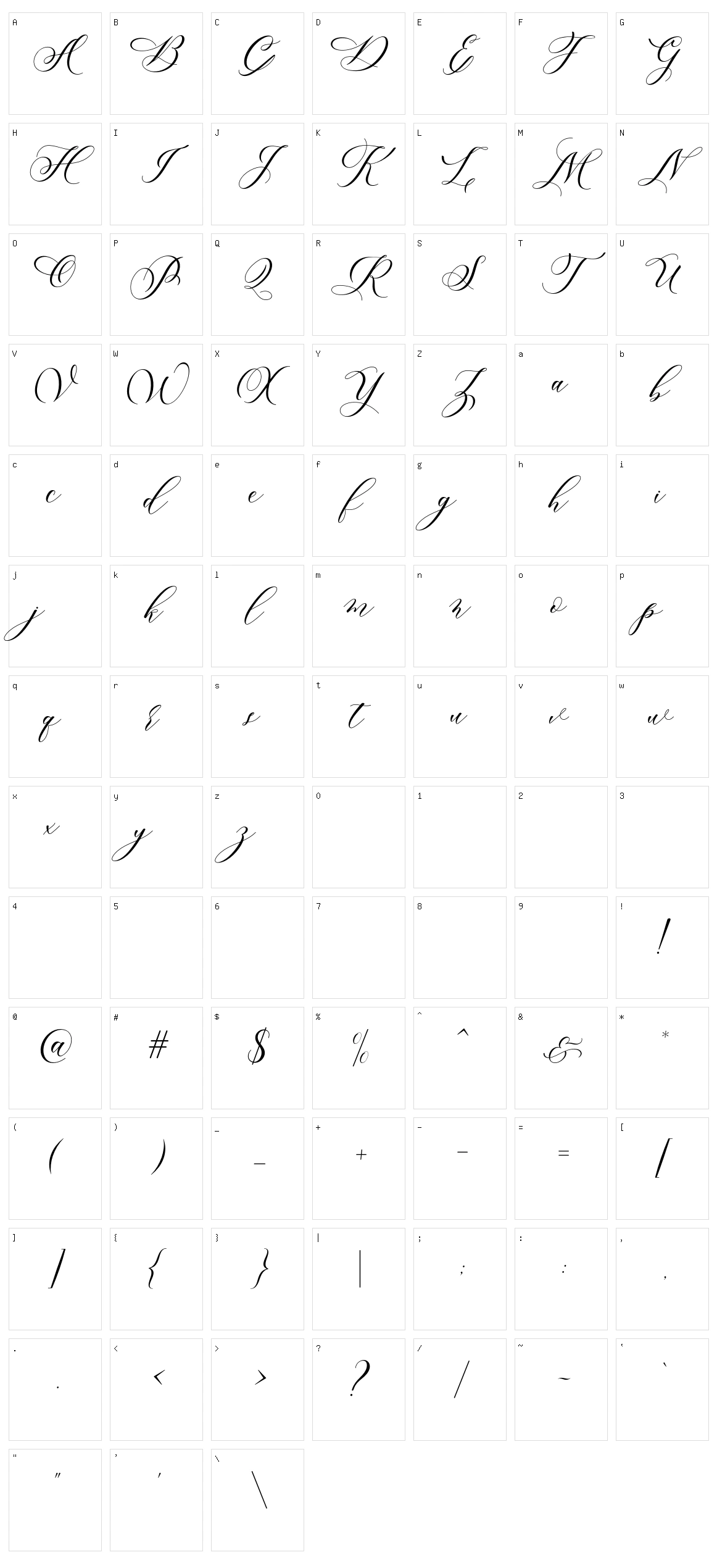 Melanie Script Character Set