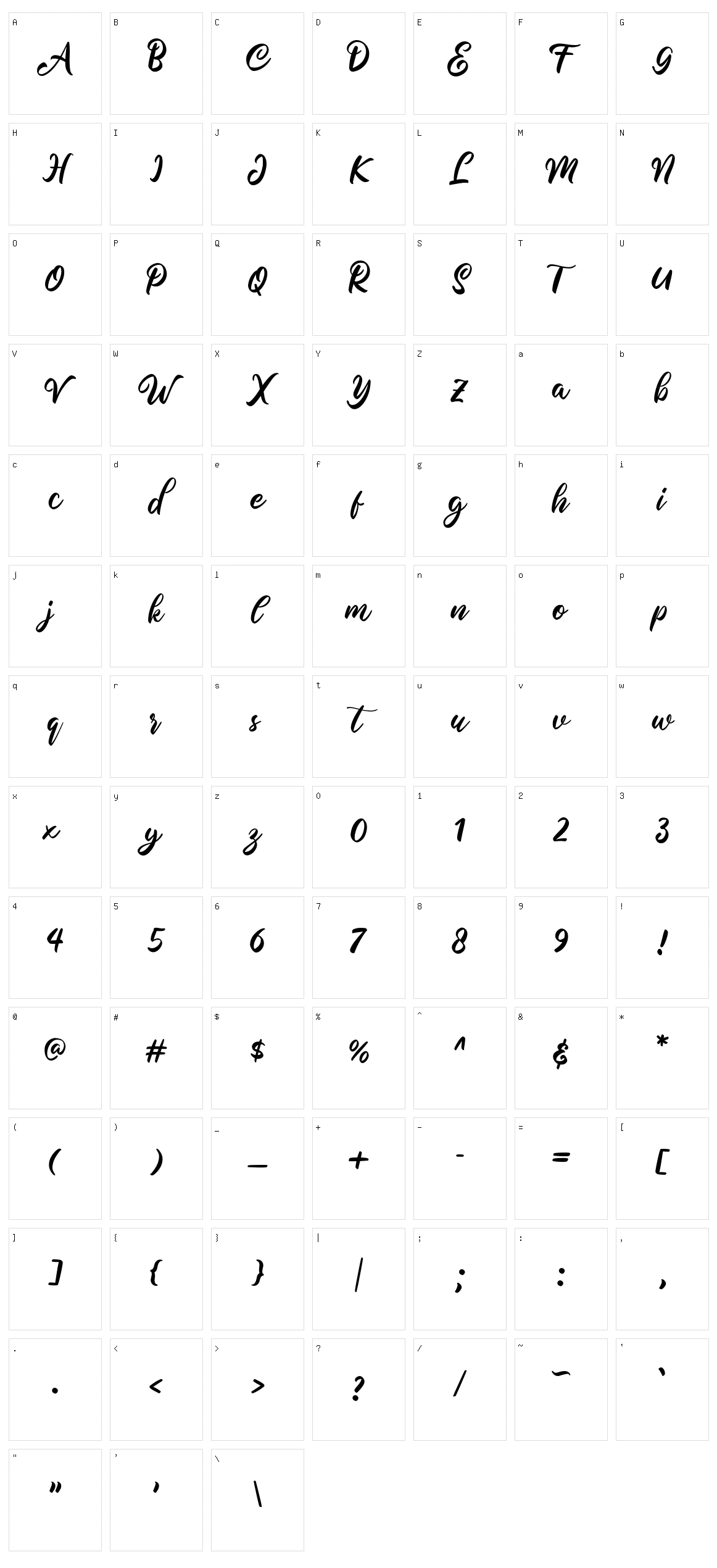 Meliana Script Character Set