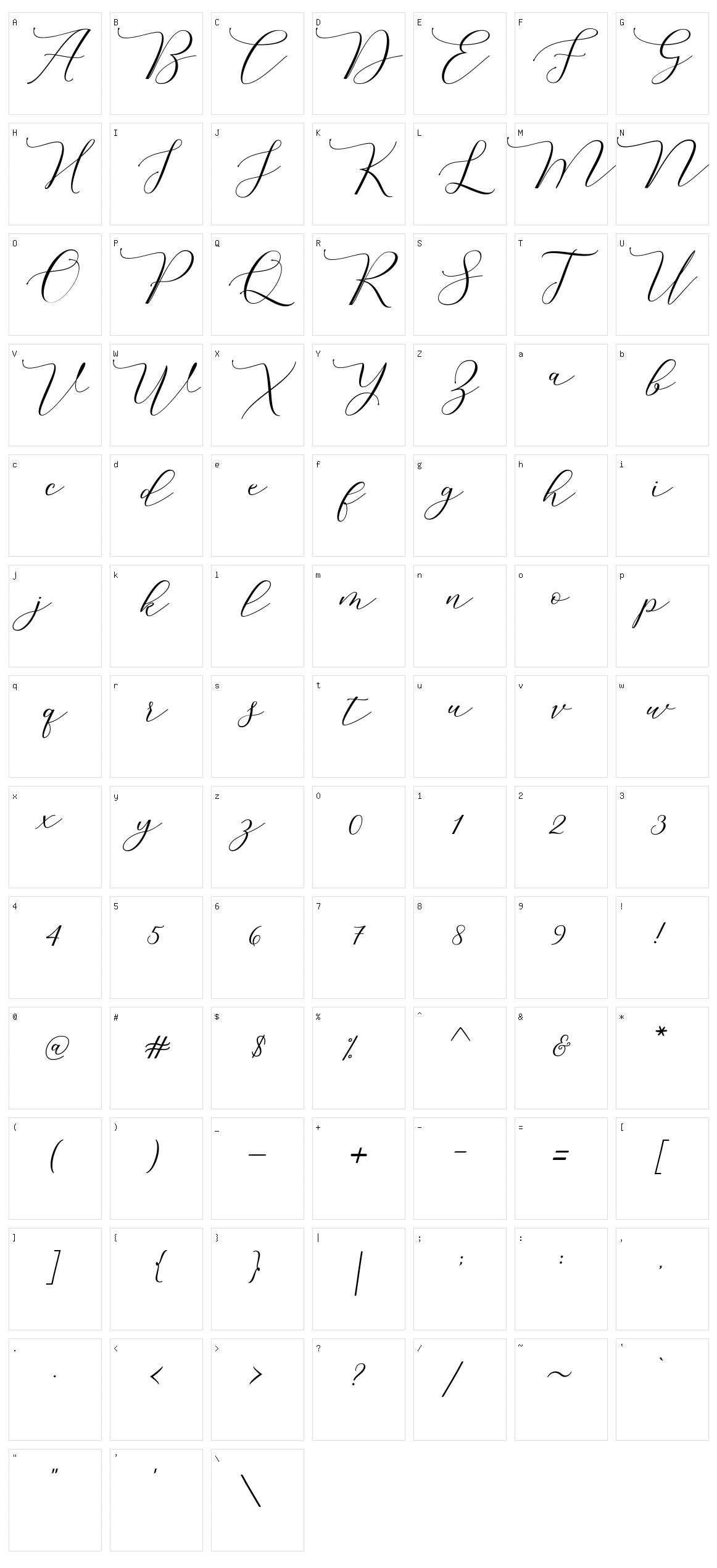Melinda Script Character Set