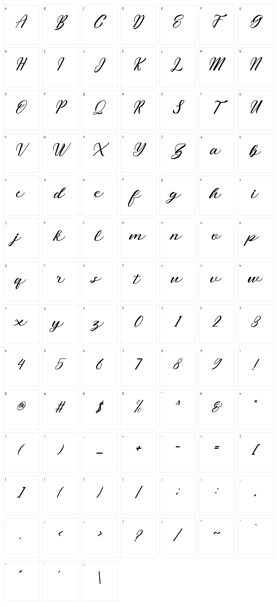 Milies Script Character Set