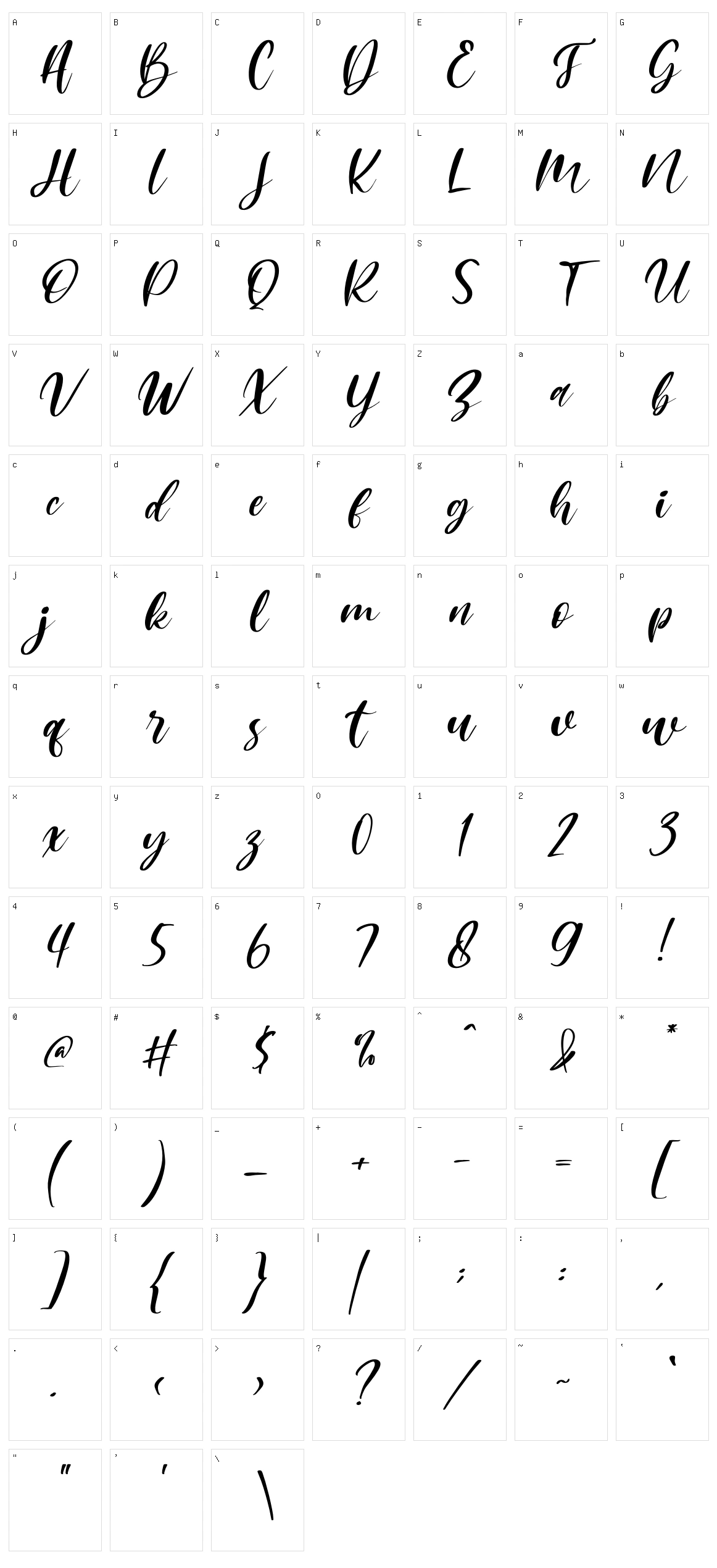 Mishella Character Set