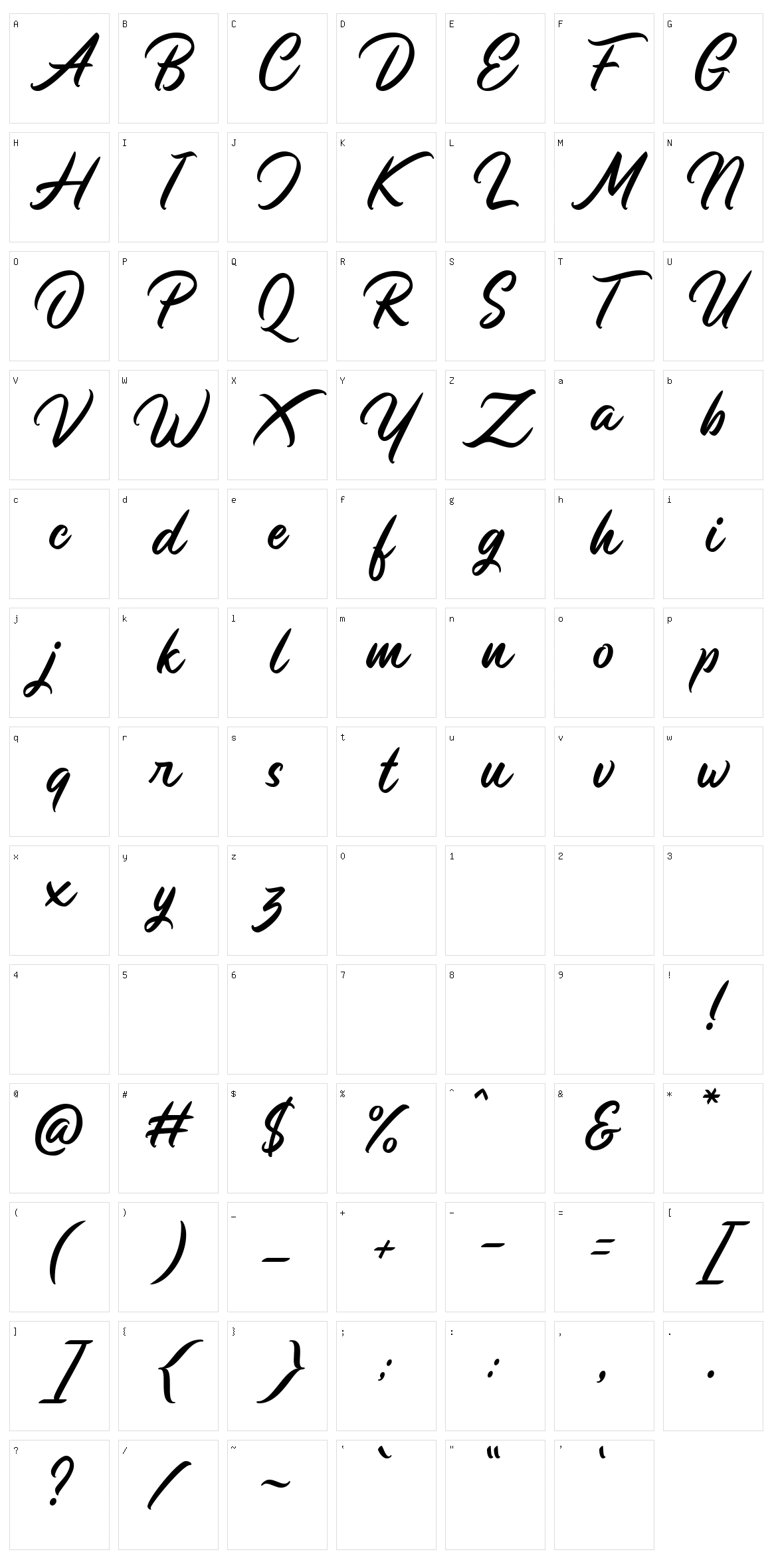 Monopola Script Character Set