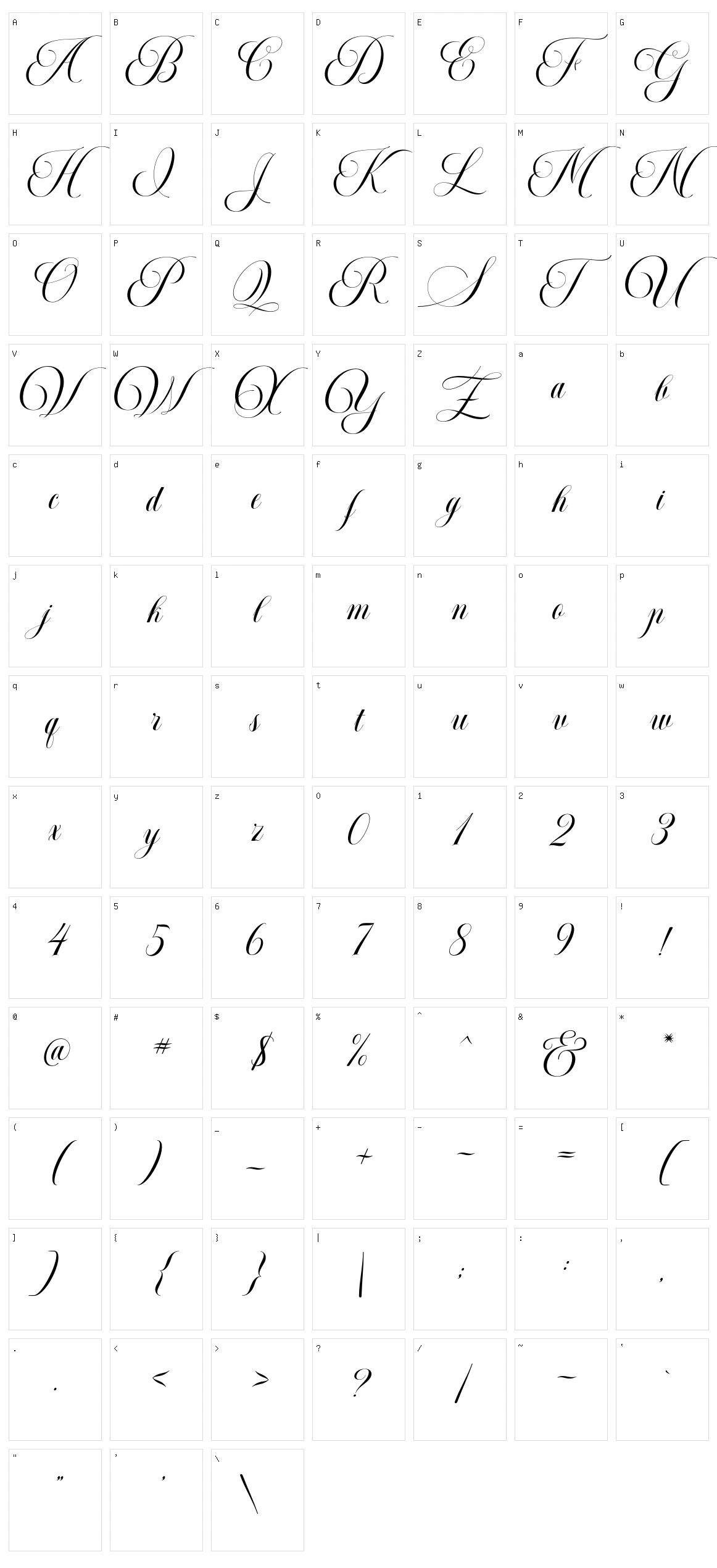 Moritza Script Character Set