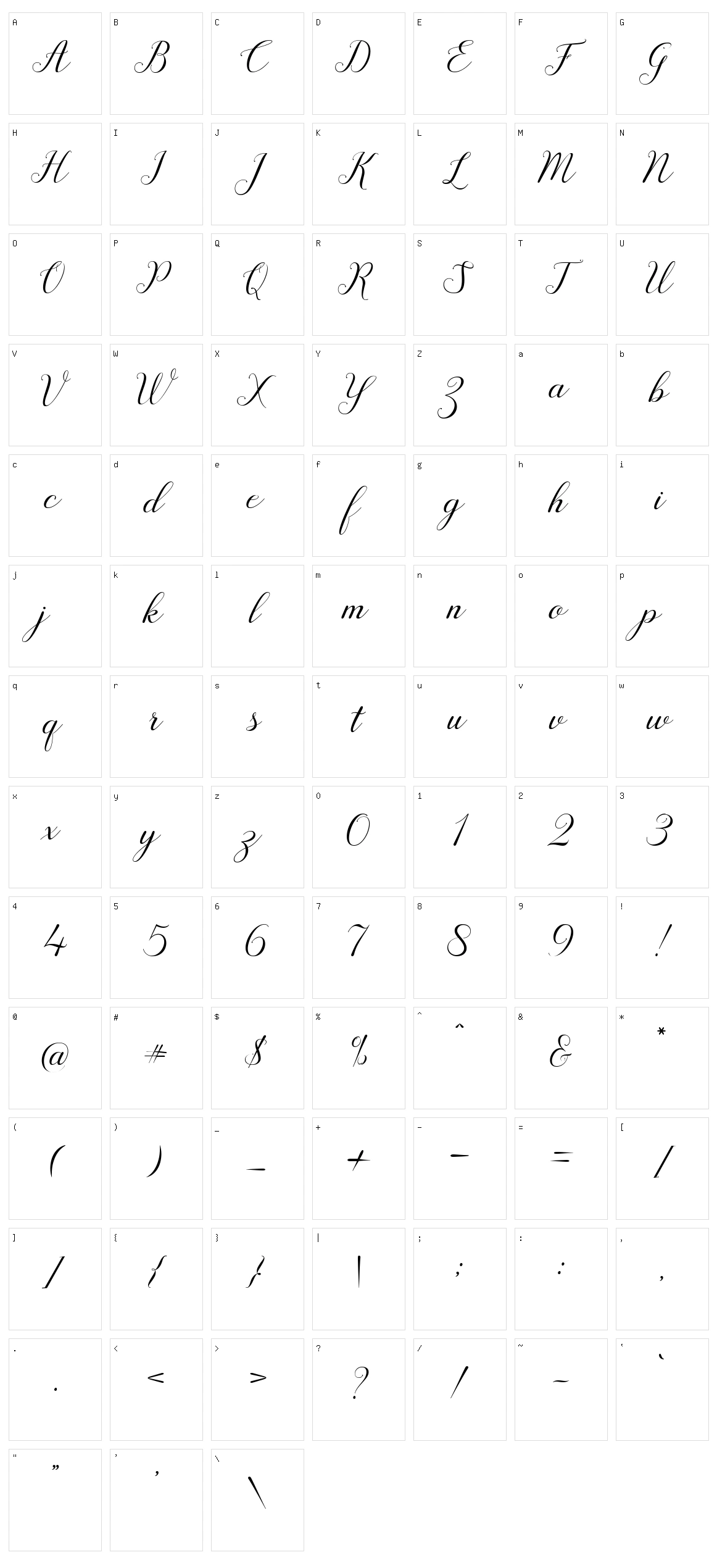 Motesia Script Character Set