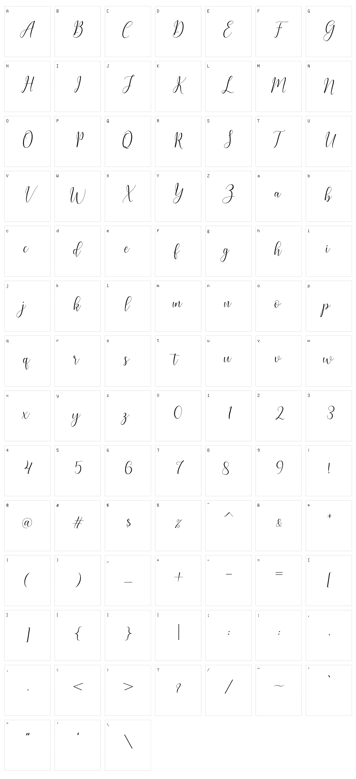 Nostalgia Script Character Set