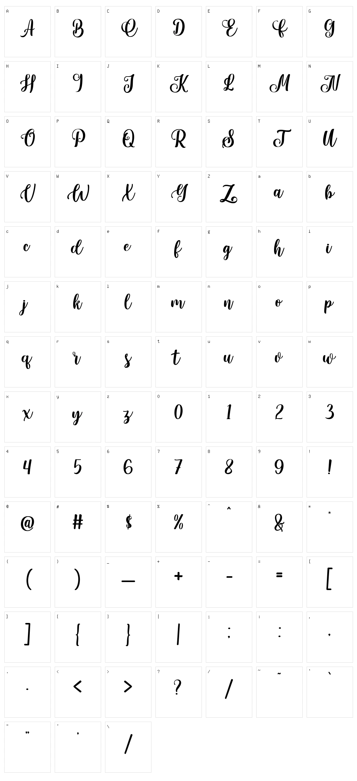 Portland Script Character Set