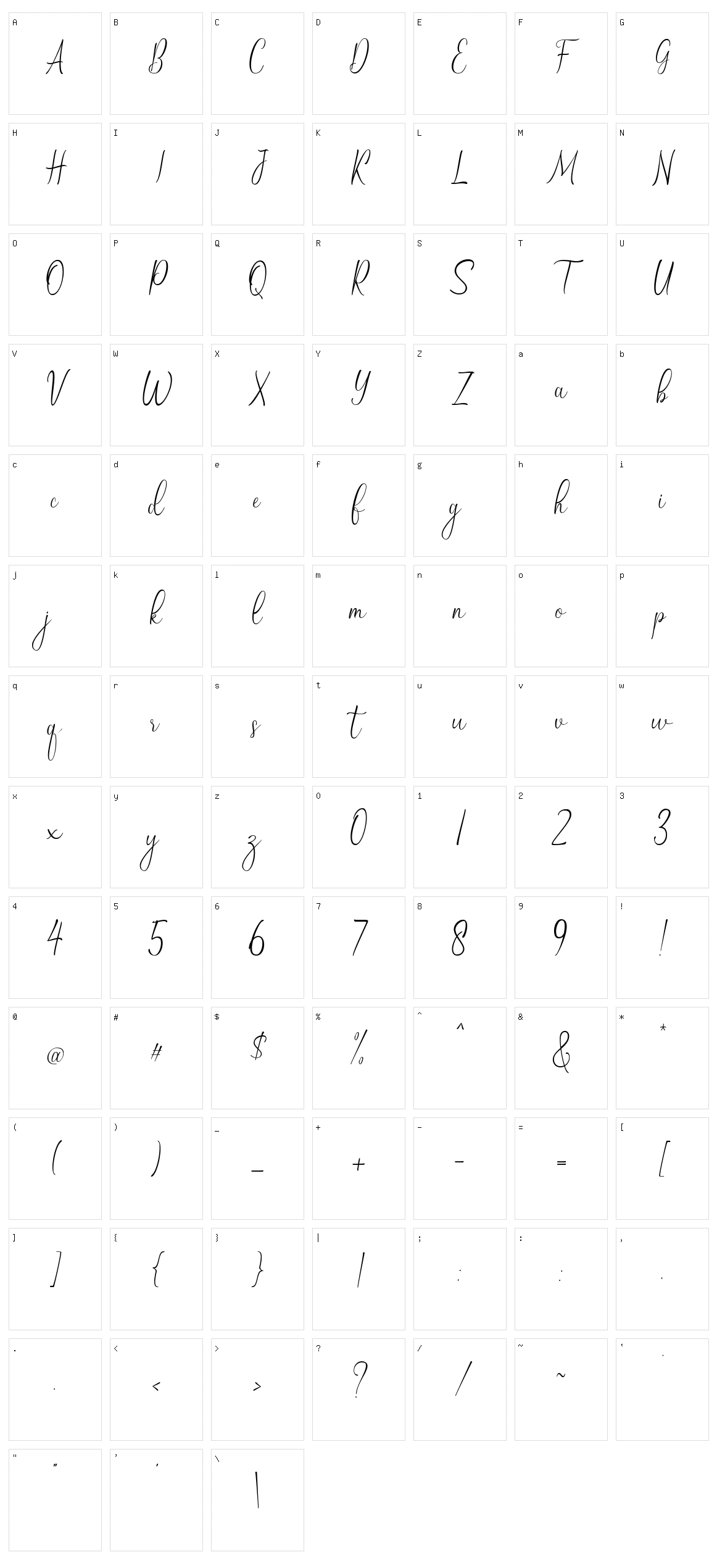 Refira Asri Script Character Set