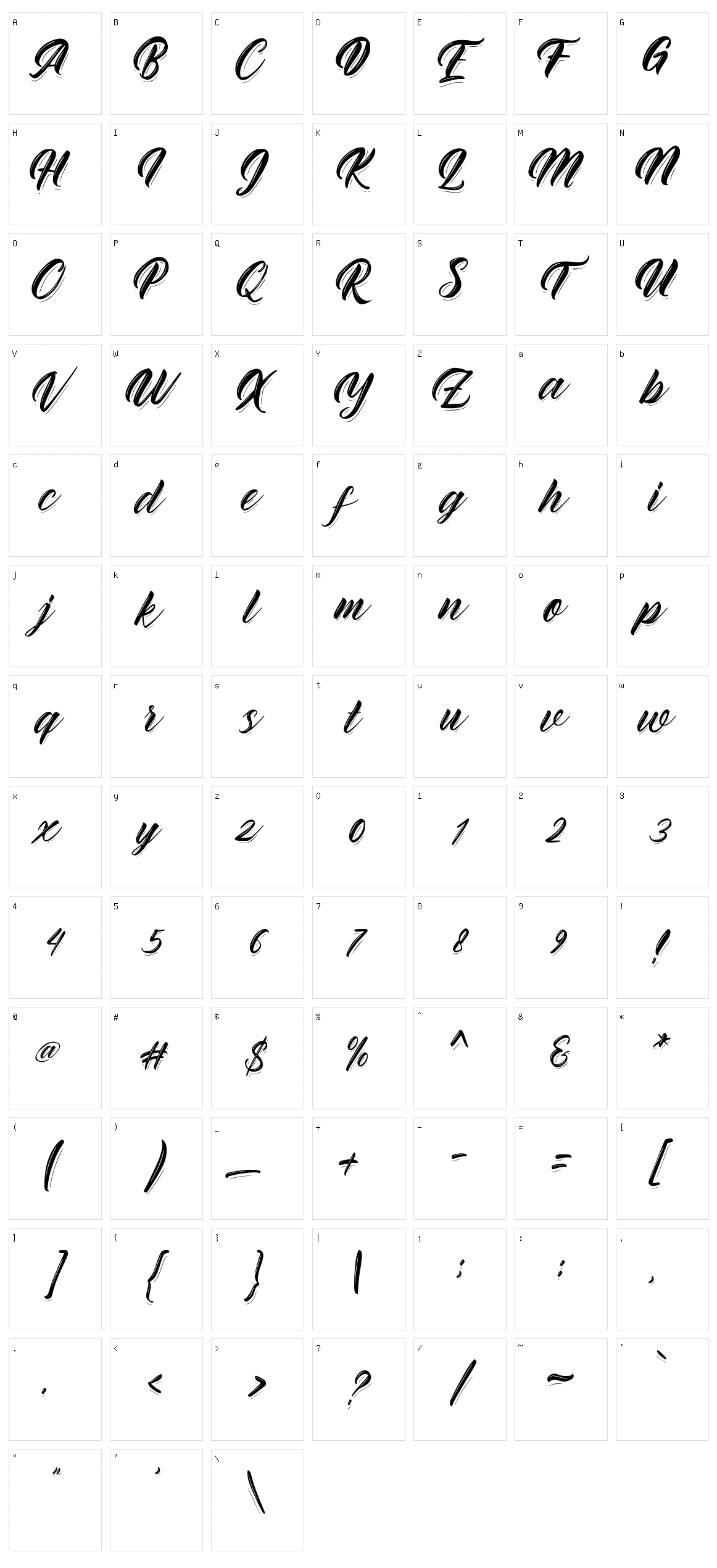 Rhinatta Script Character Set