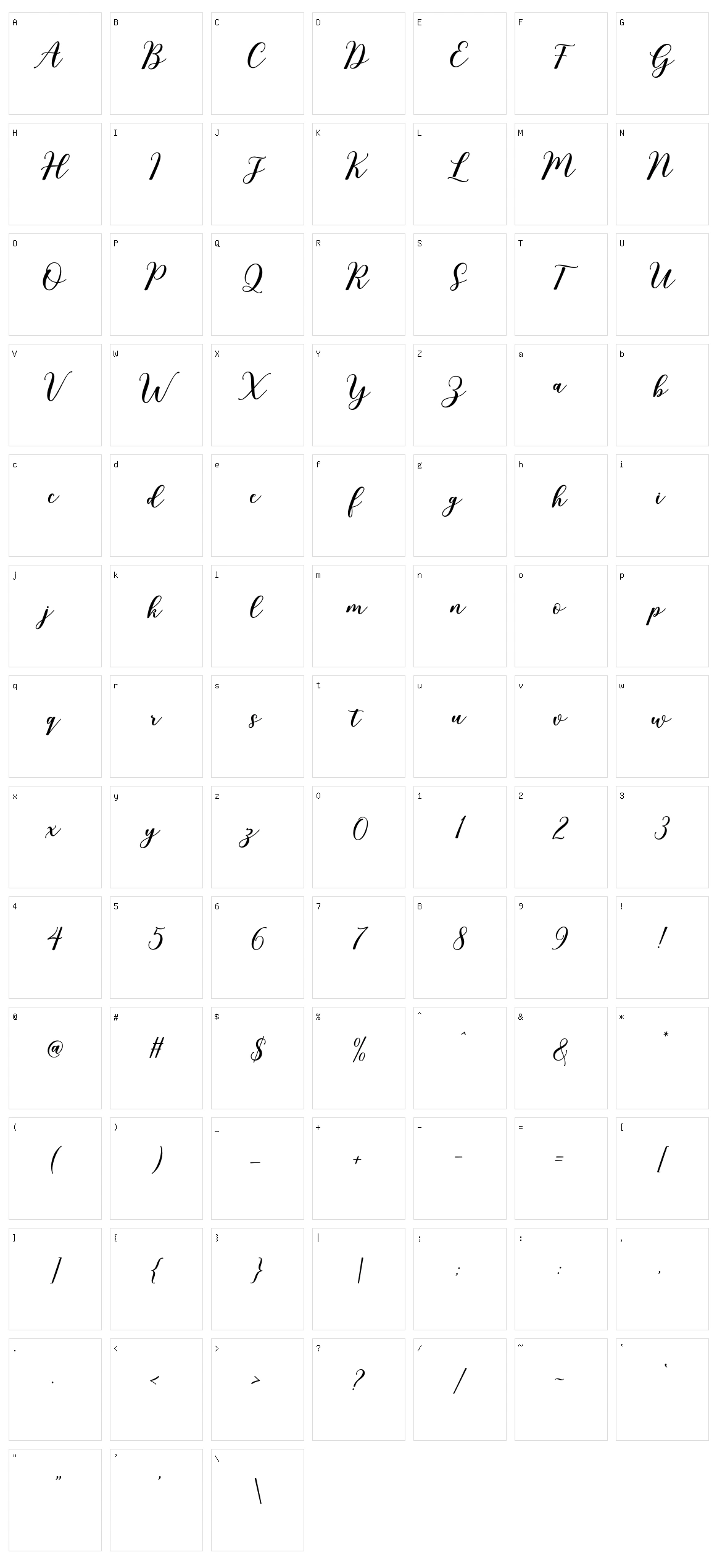 Rixilline Script Character Set