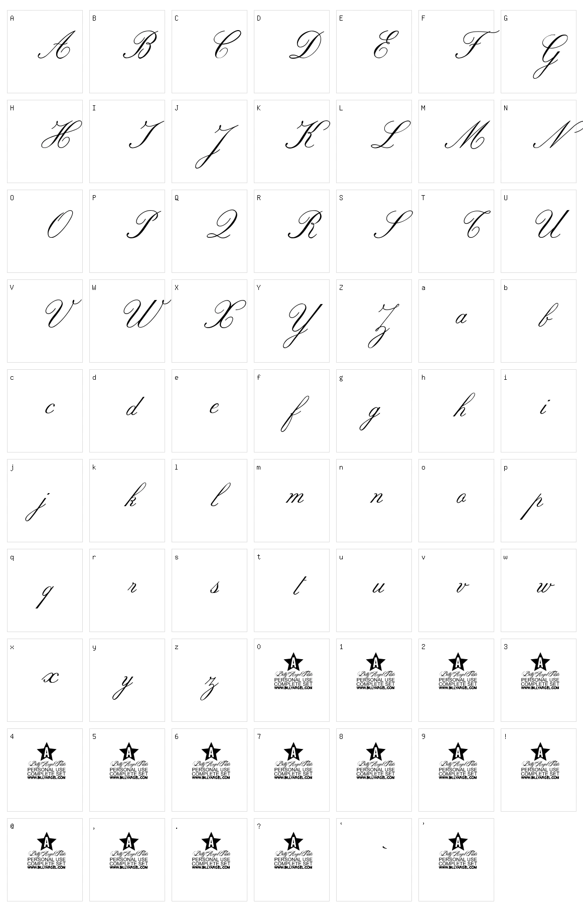 Rosemarrye Script Character Set
