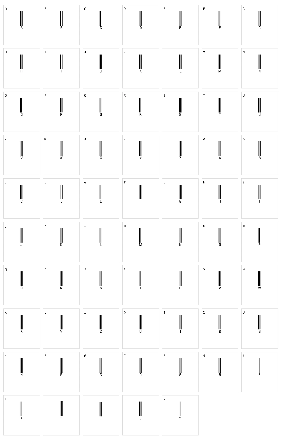 Barcode Font Character Set