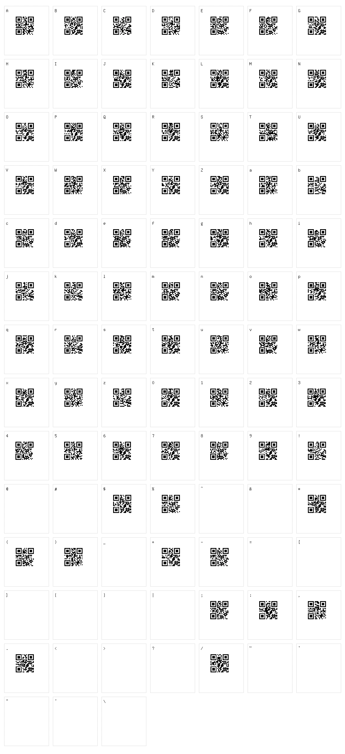 QR font TFB Character Set