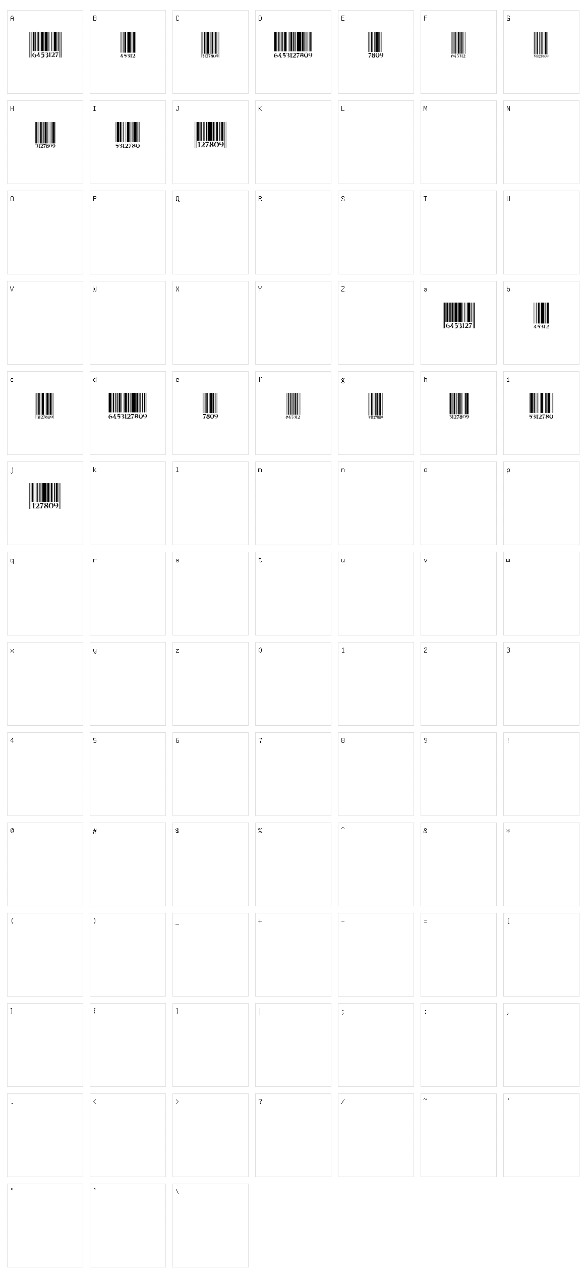 Barcode Character Set