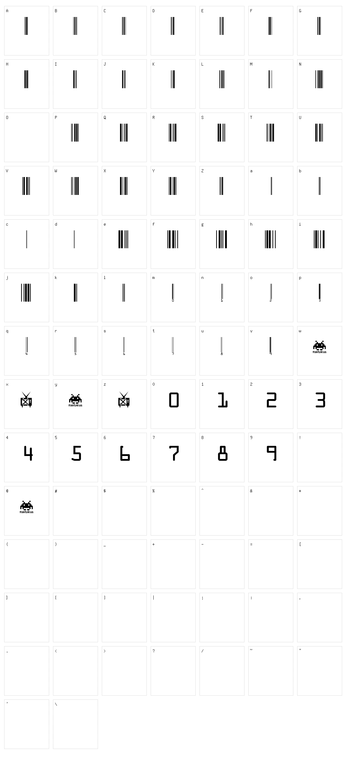 Code Xero Character Set