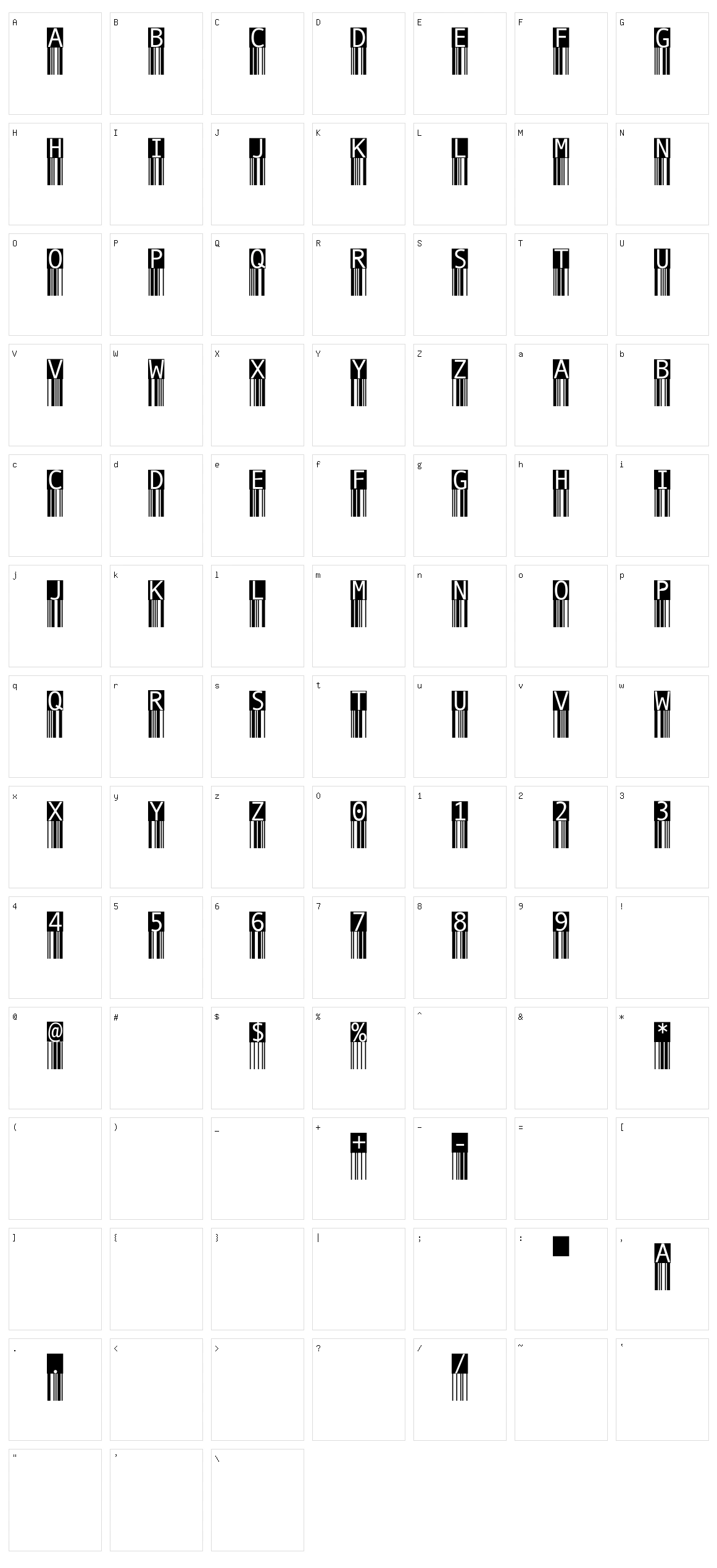 BarMKode-Inverse Character Set