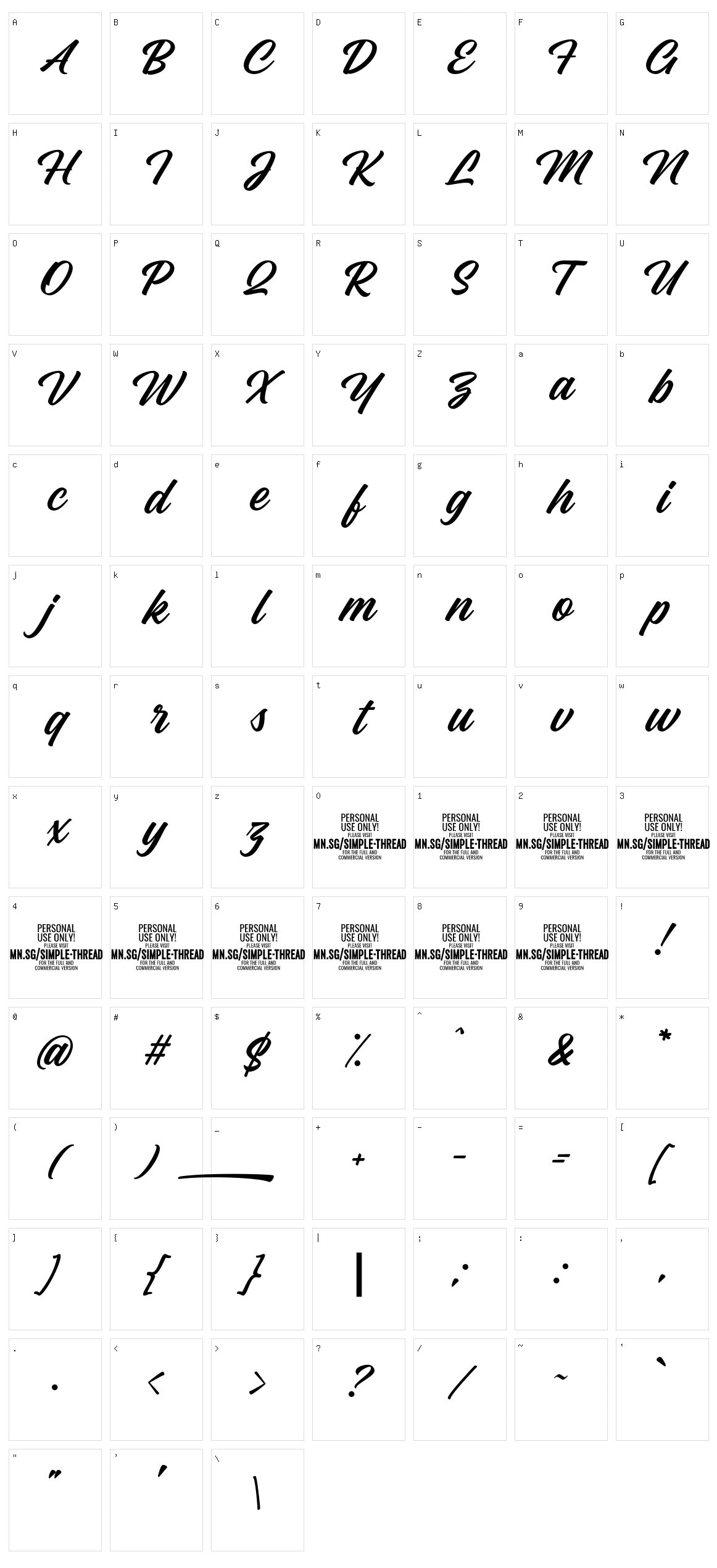 Simple Thread Character Set
