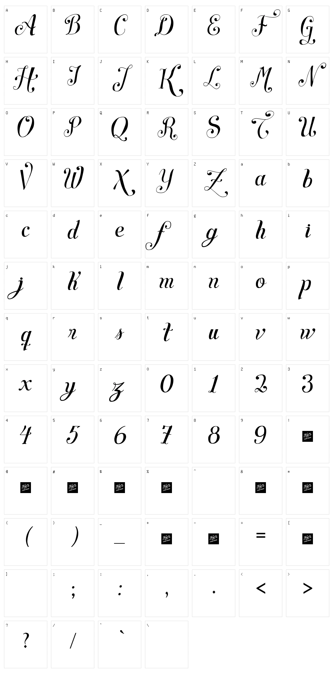 Symphony Script Character Set