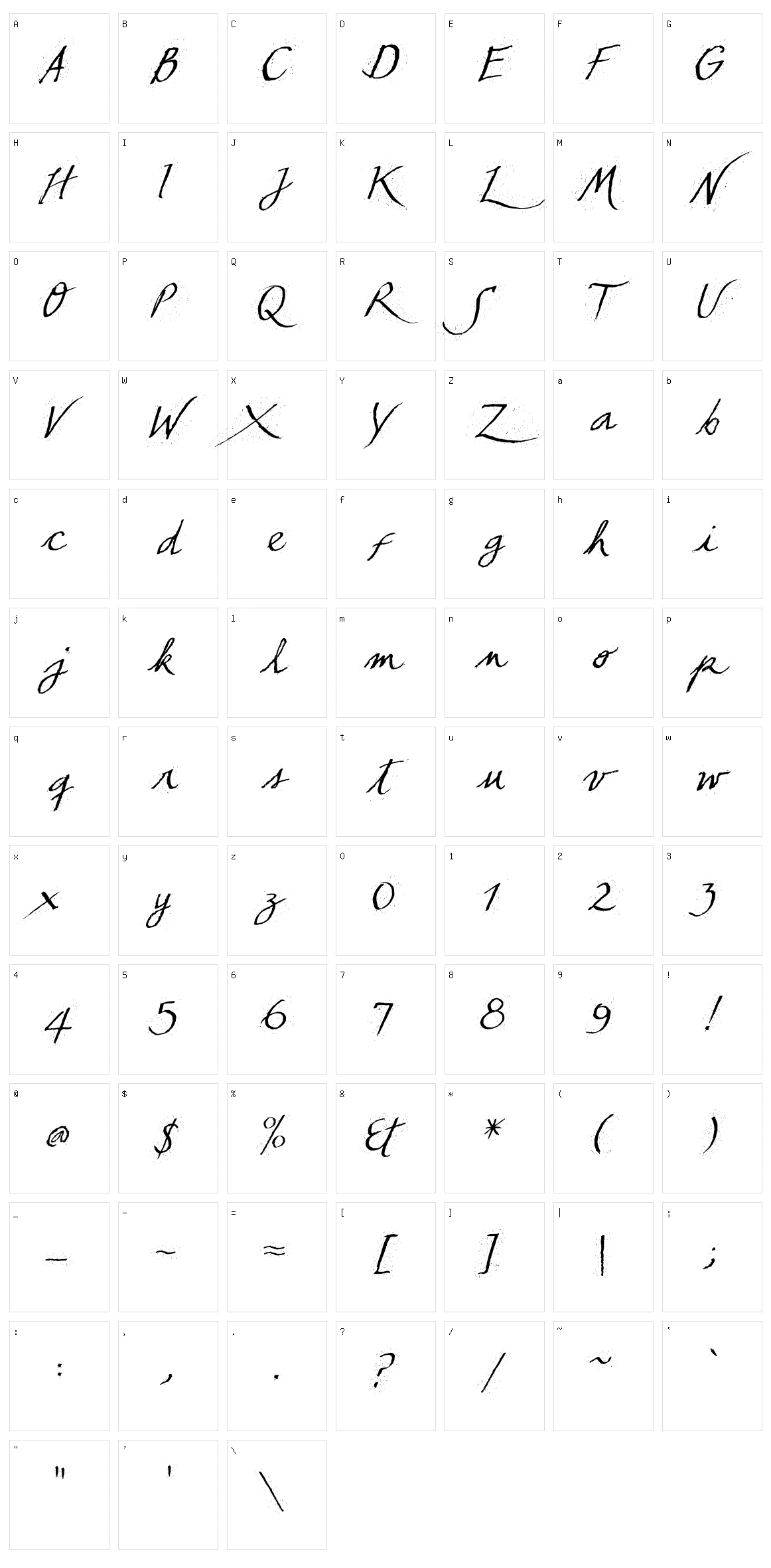 TCLescuelerascript Character Set