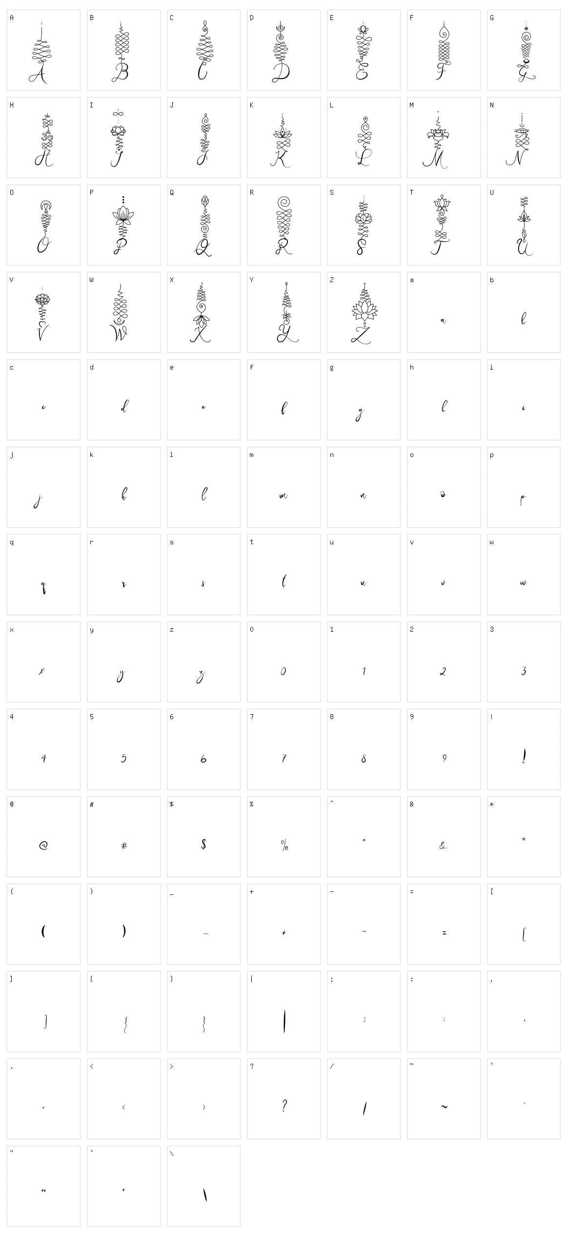 Unalome Script Character Set
