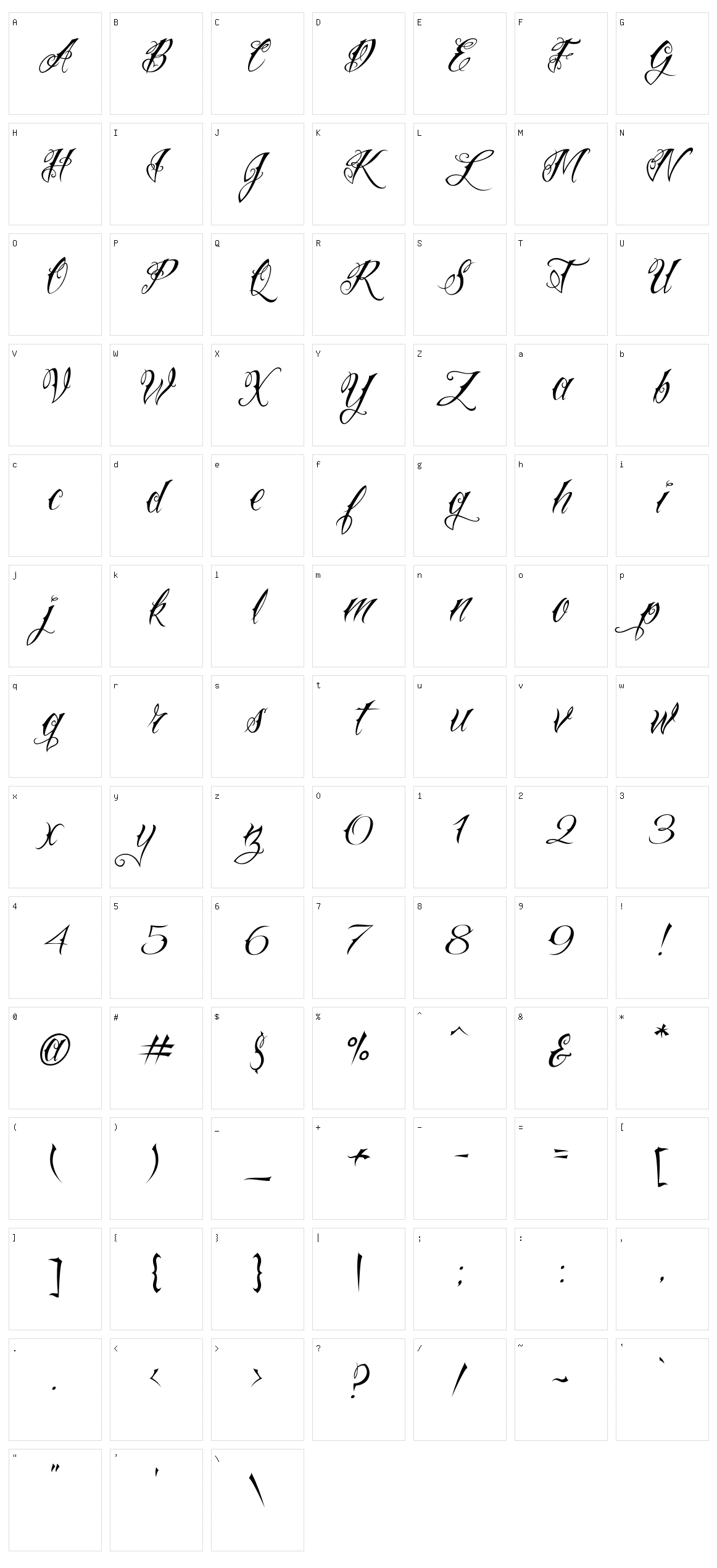 VTC Nue Tattoo Script Character Set