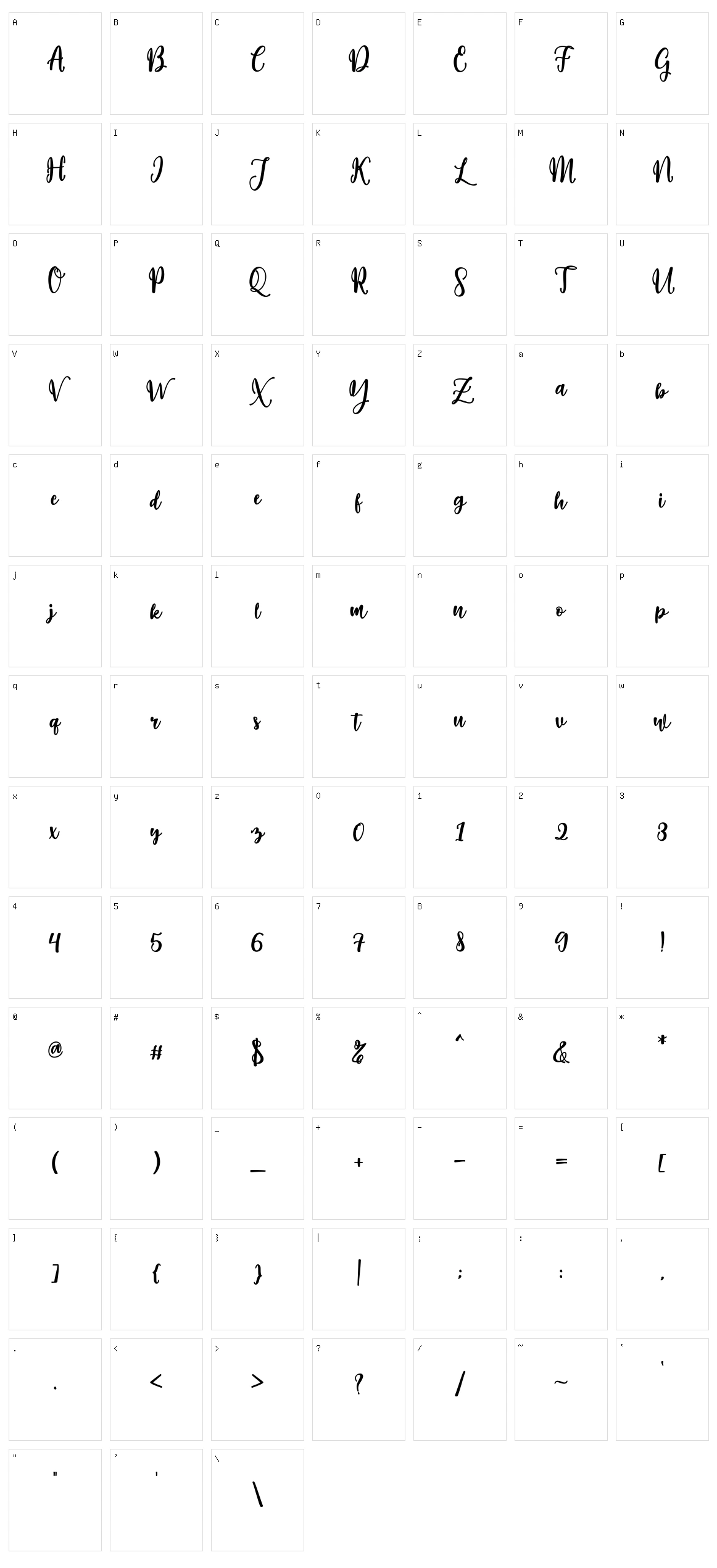 Willona Script Character Set