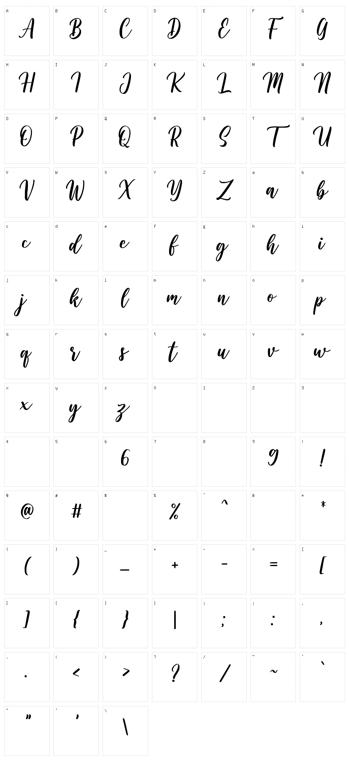 Wishper Script Character Set