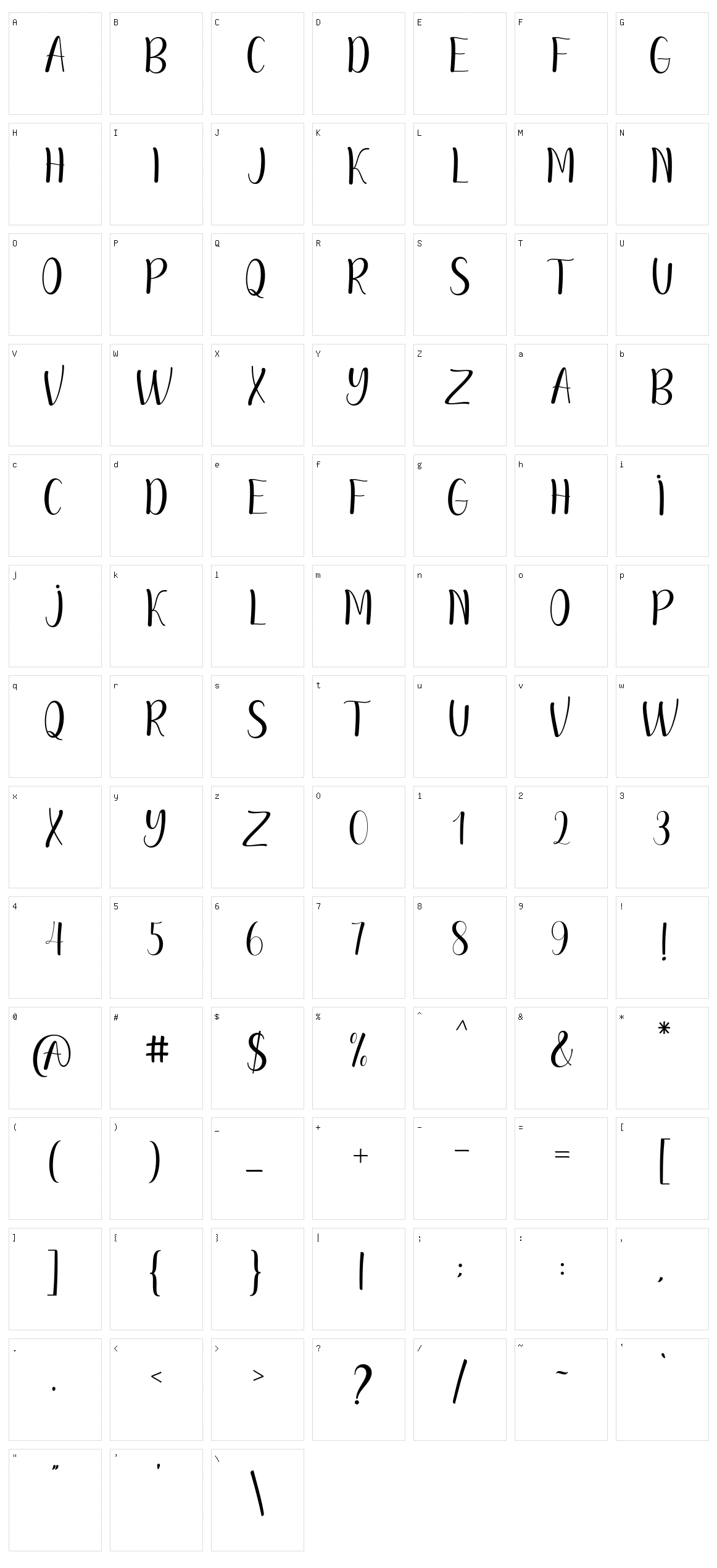 Yoshinta Script Character Set