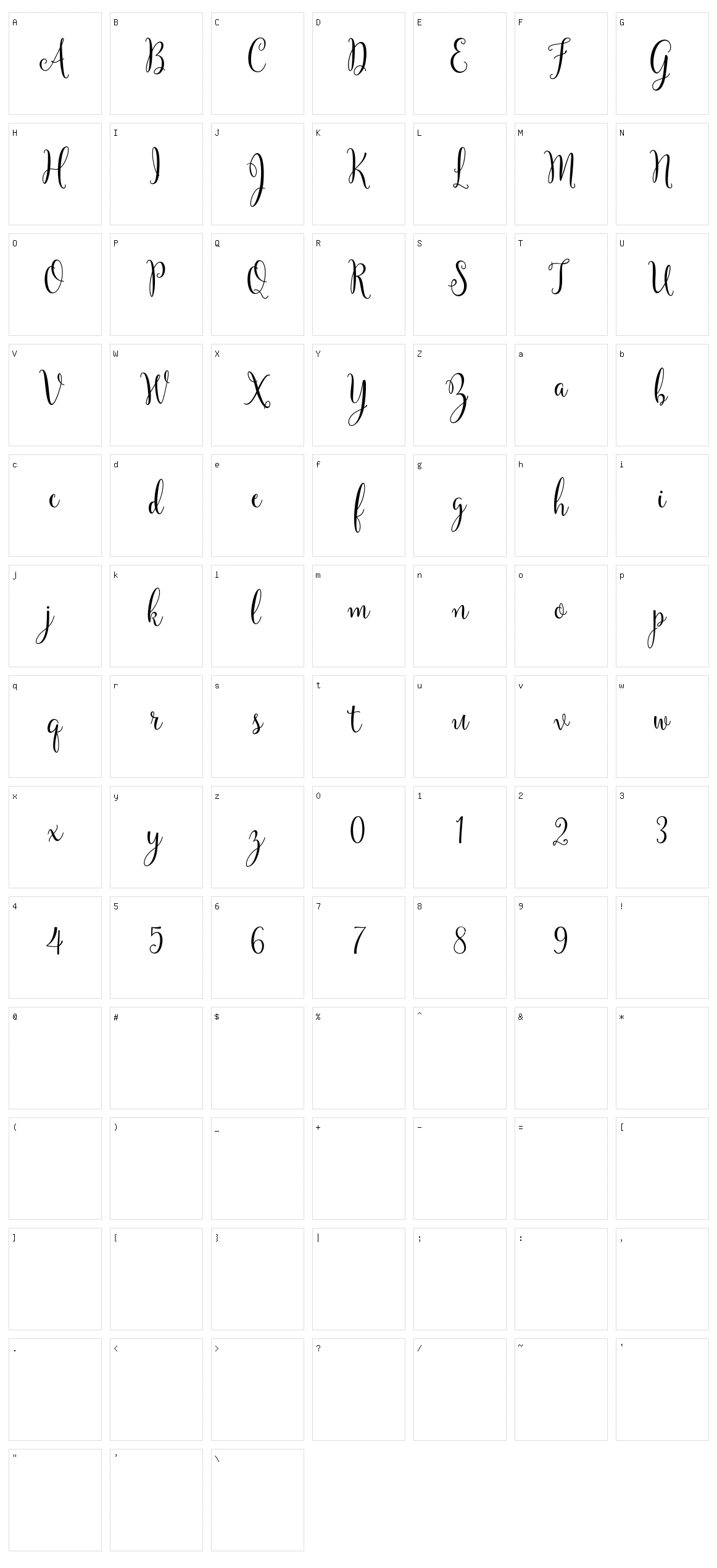Yulinda Script Character Set