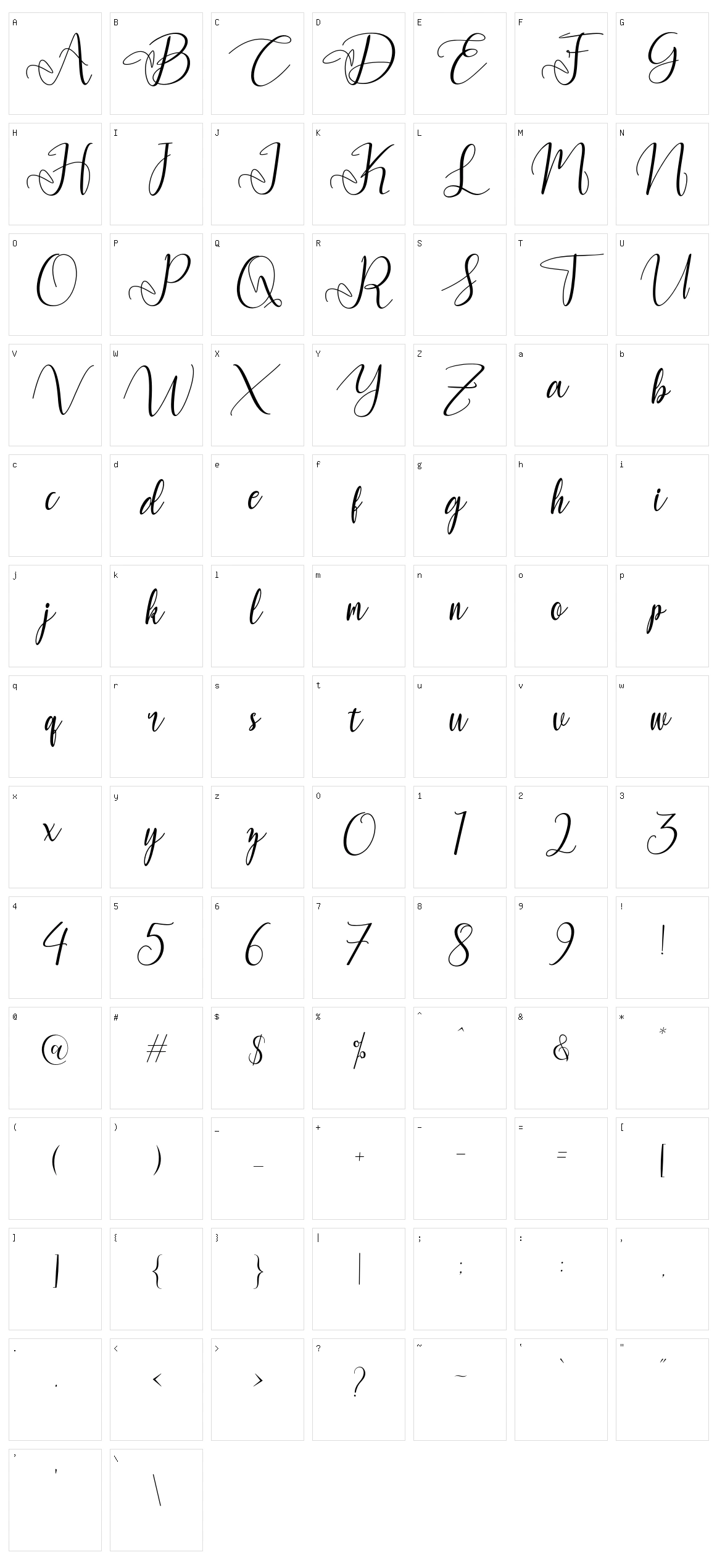 Yulinda Script Character Set