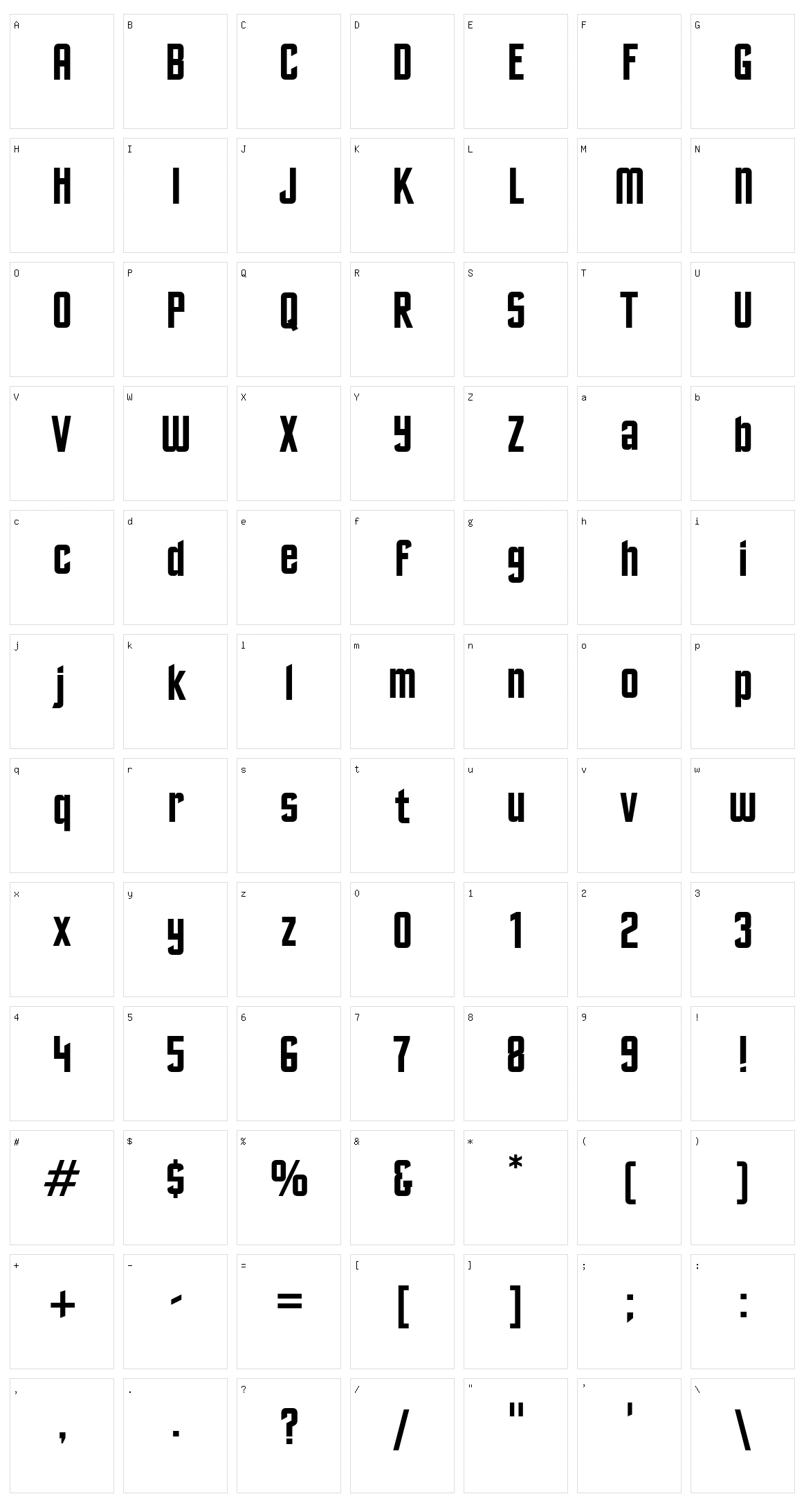 Excelsior Sans Character Set