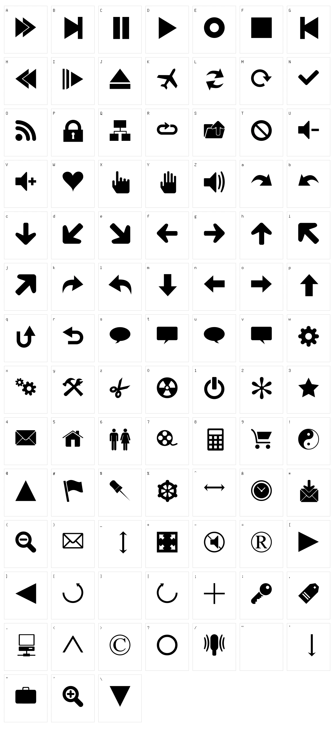 Font 90 Icons Character Set