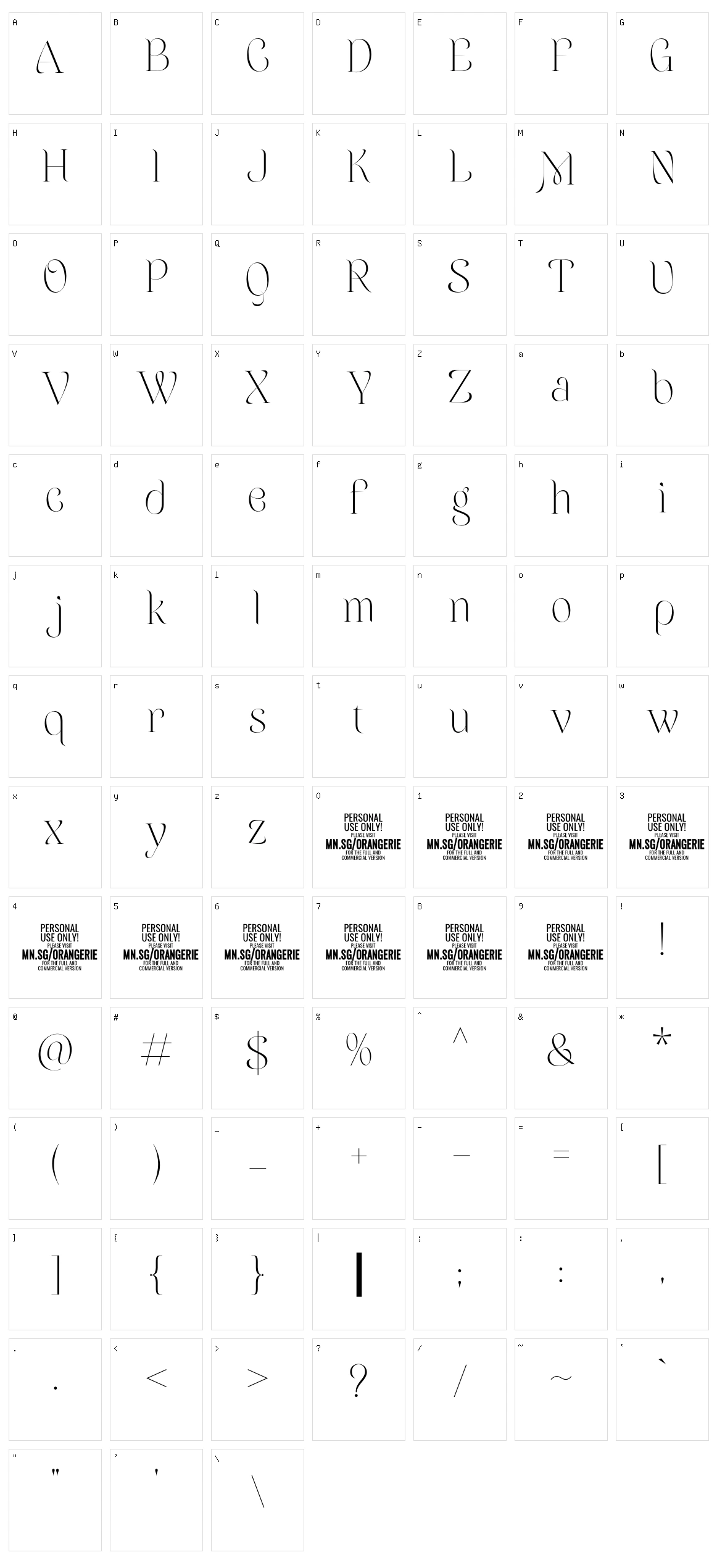 Orangerie Character Set
