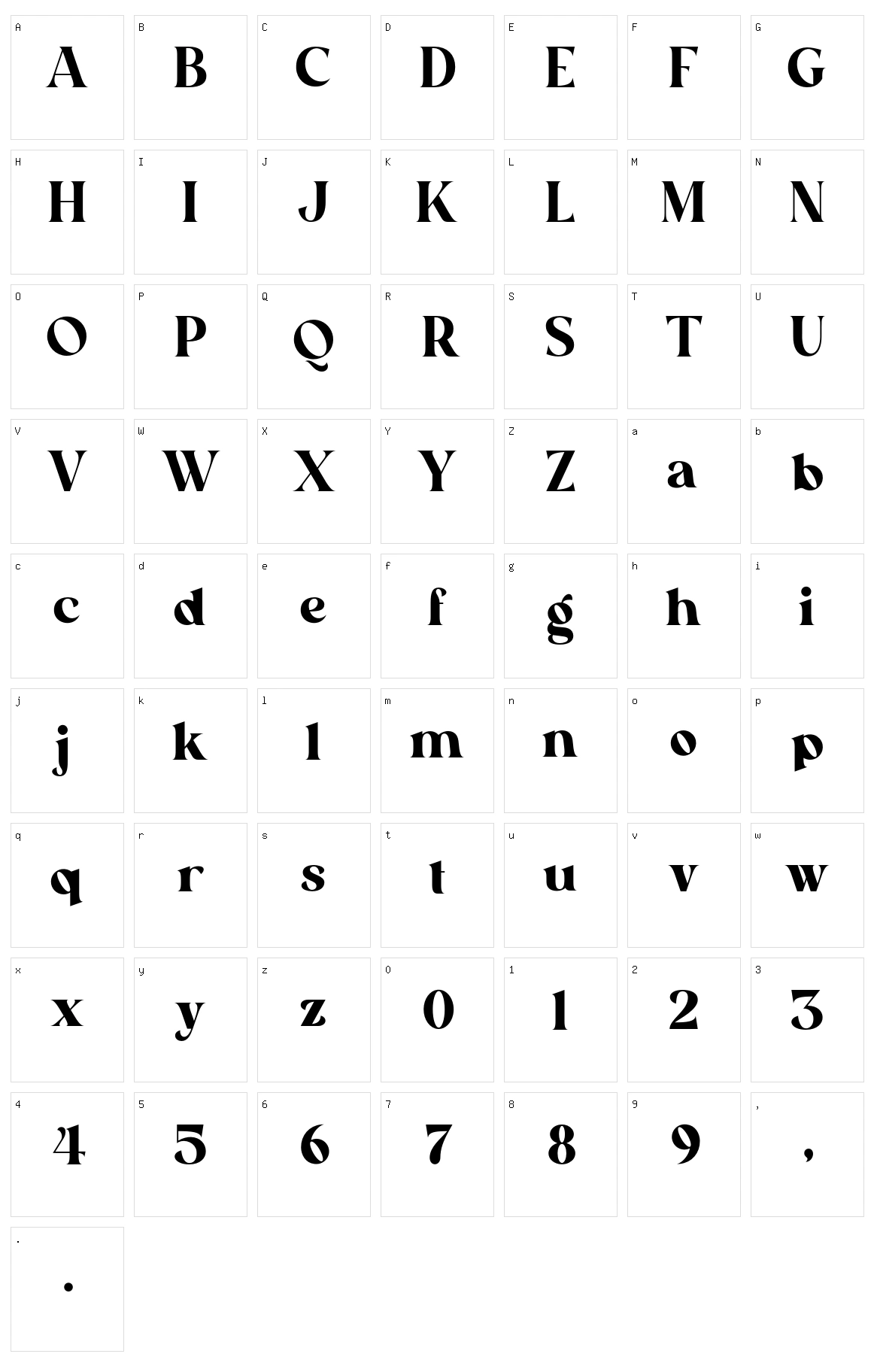 Sinerva Character Set