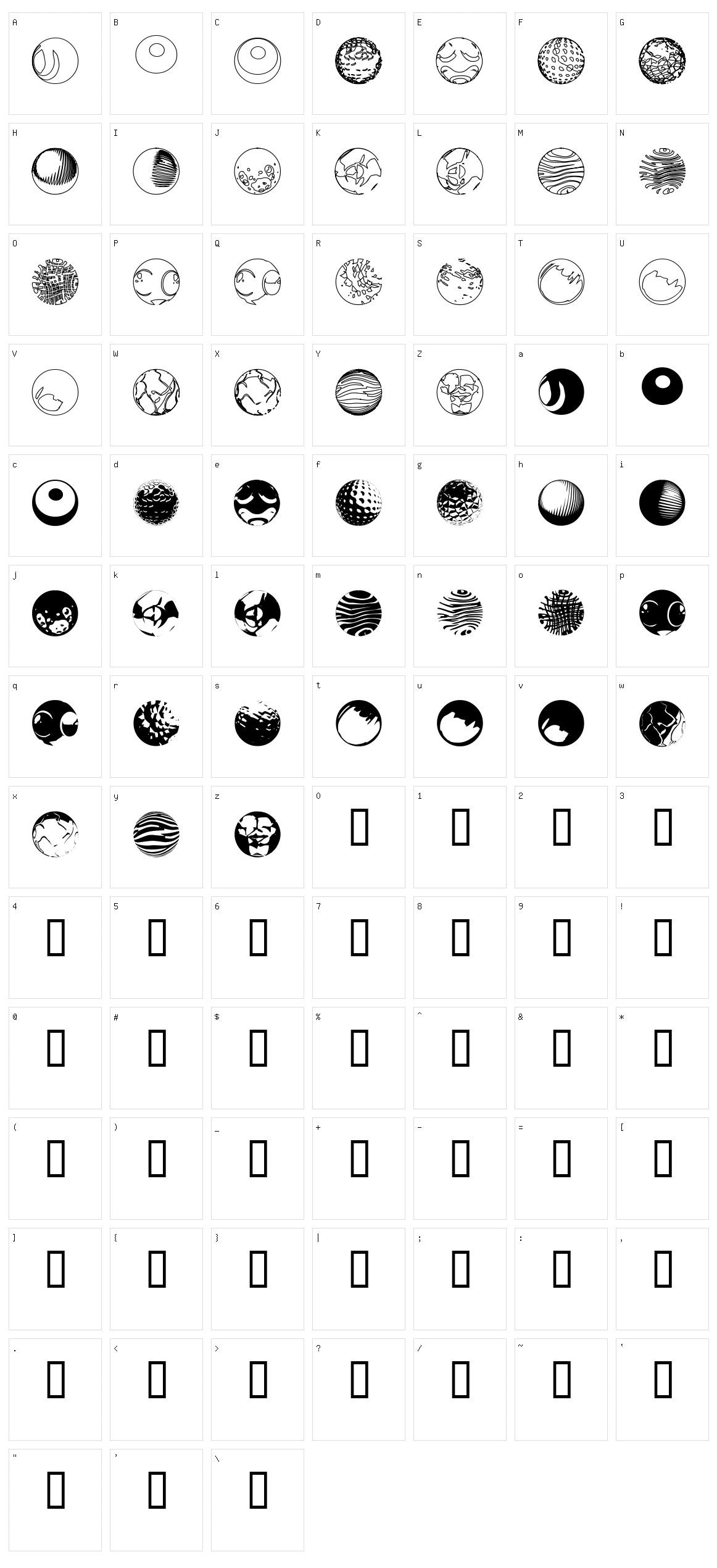 52 Sphereoids Character Set