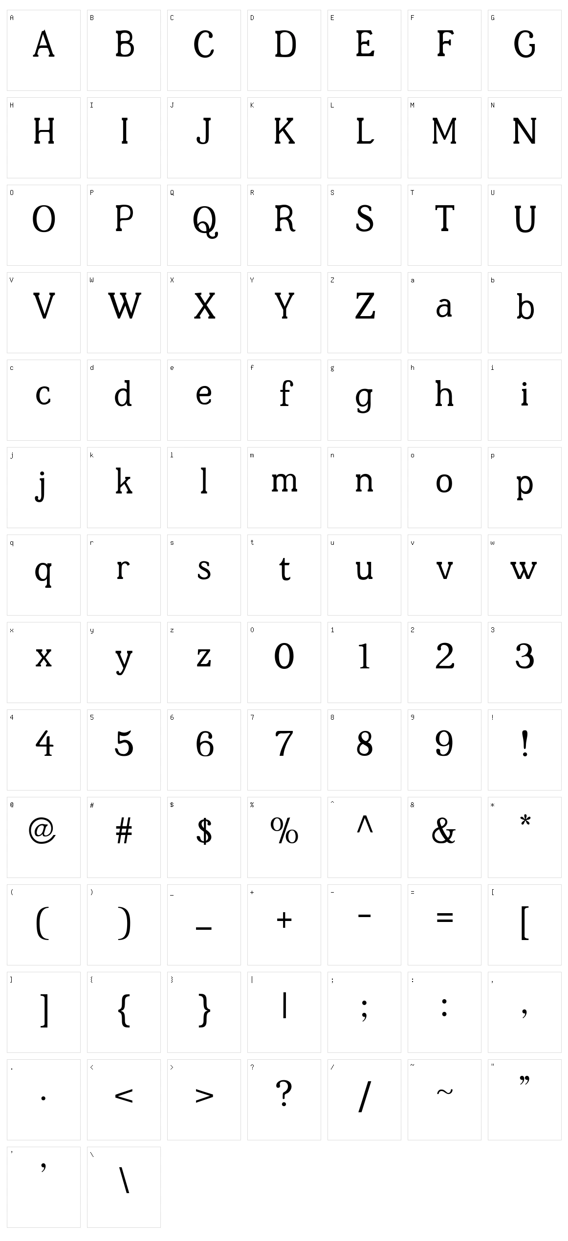 JF Shill Character Set