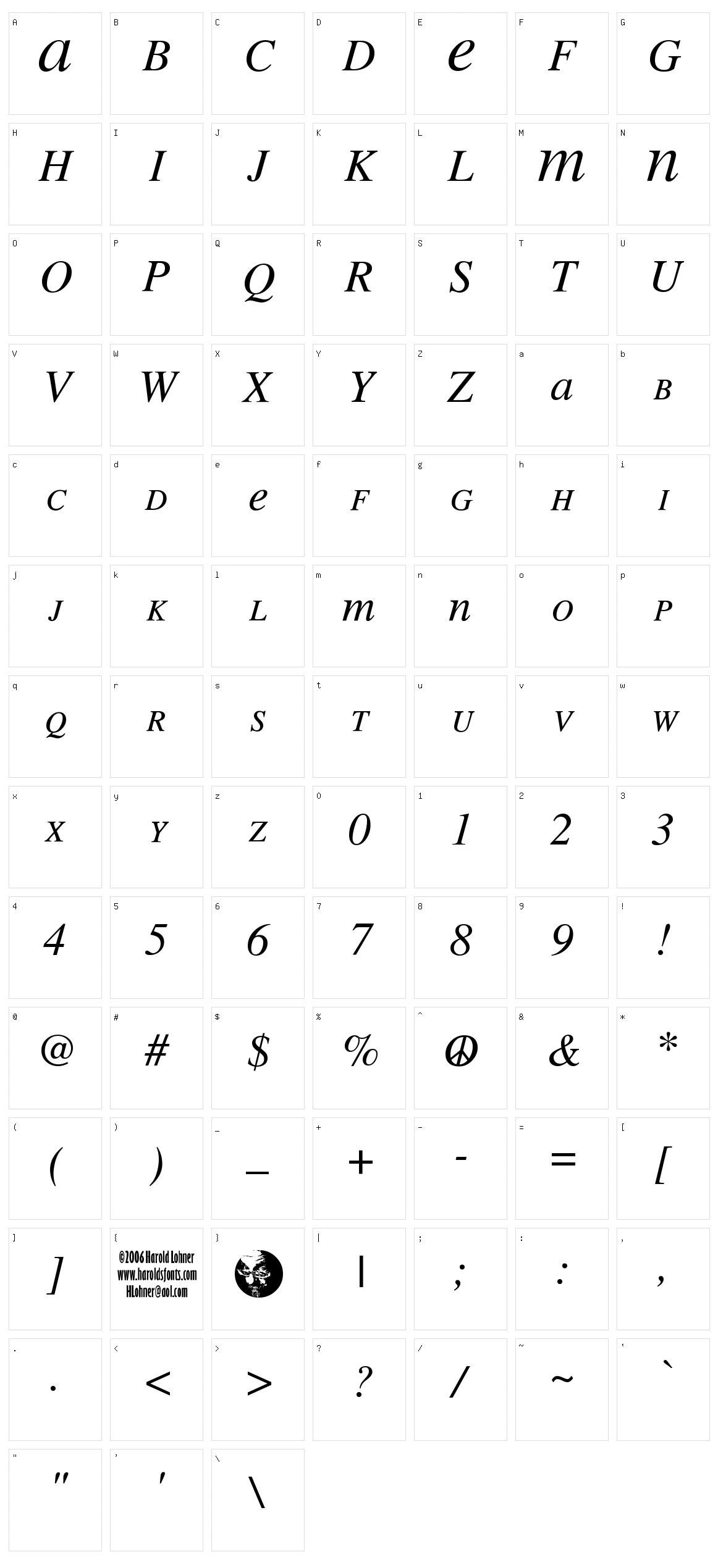 Mean 26 Serif Character Set