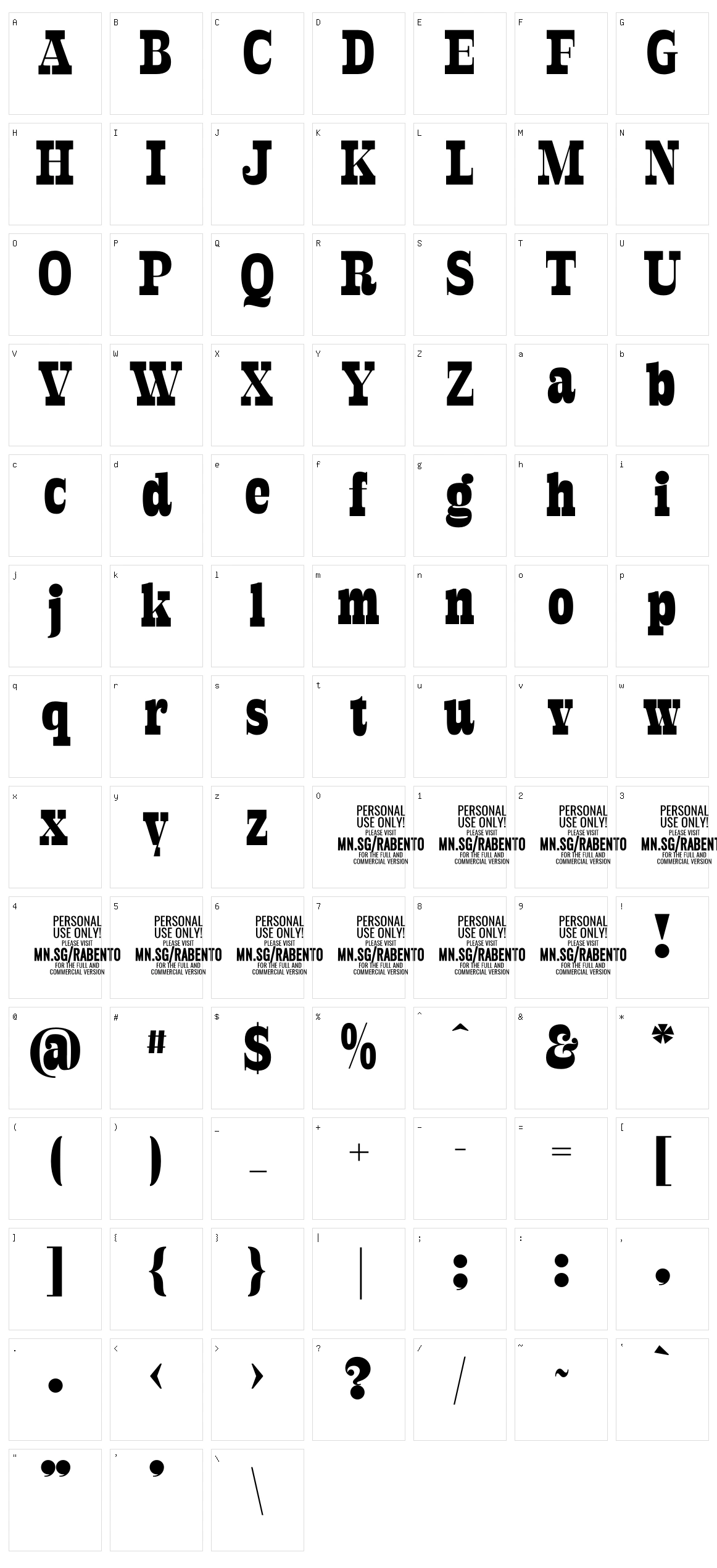 Rabento Character Set