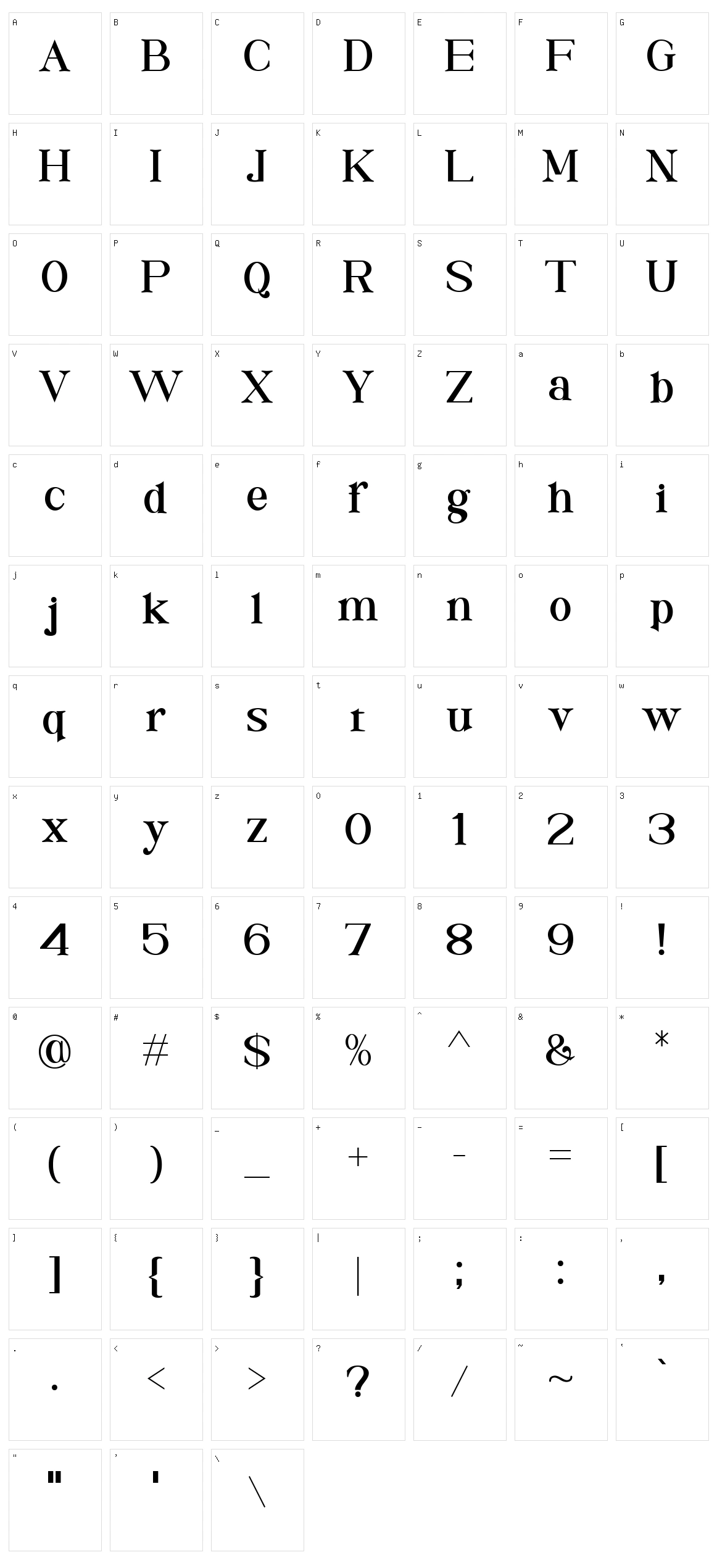 Riglia Character Set