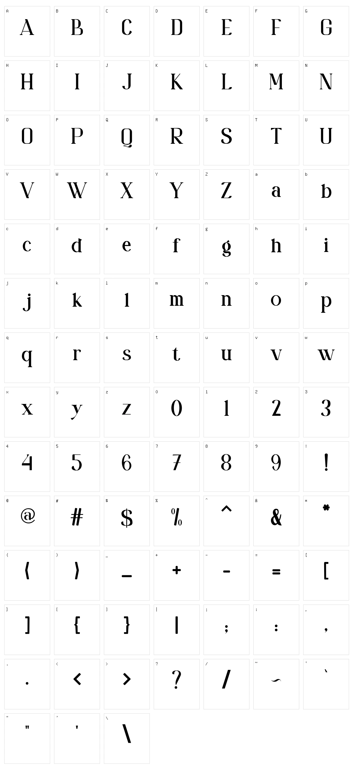 Veldapino Character Set