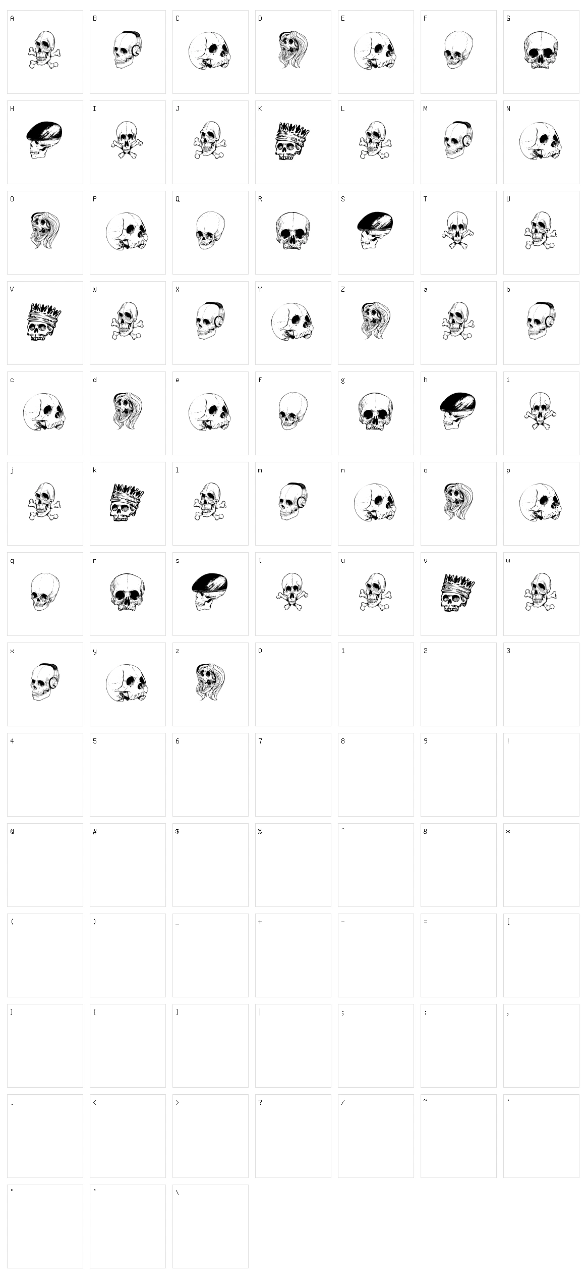 Skull Font Character Set