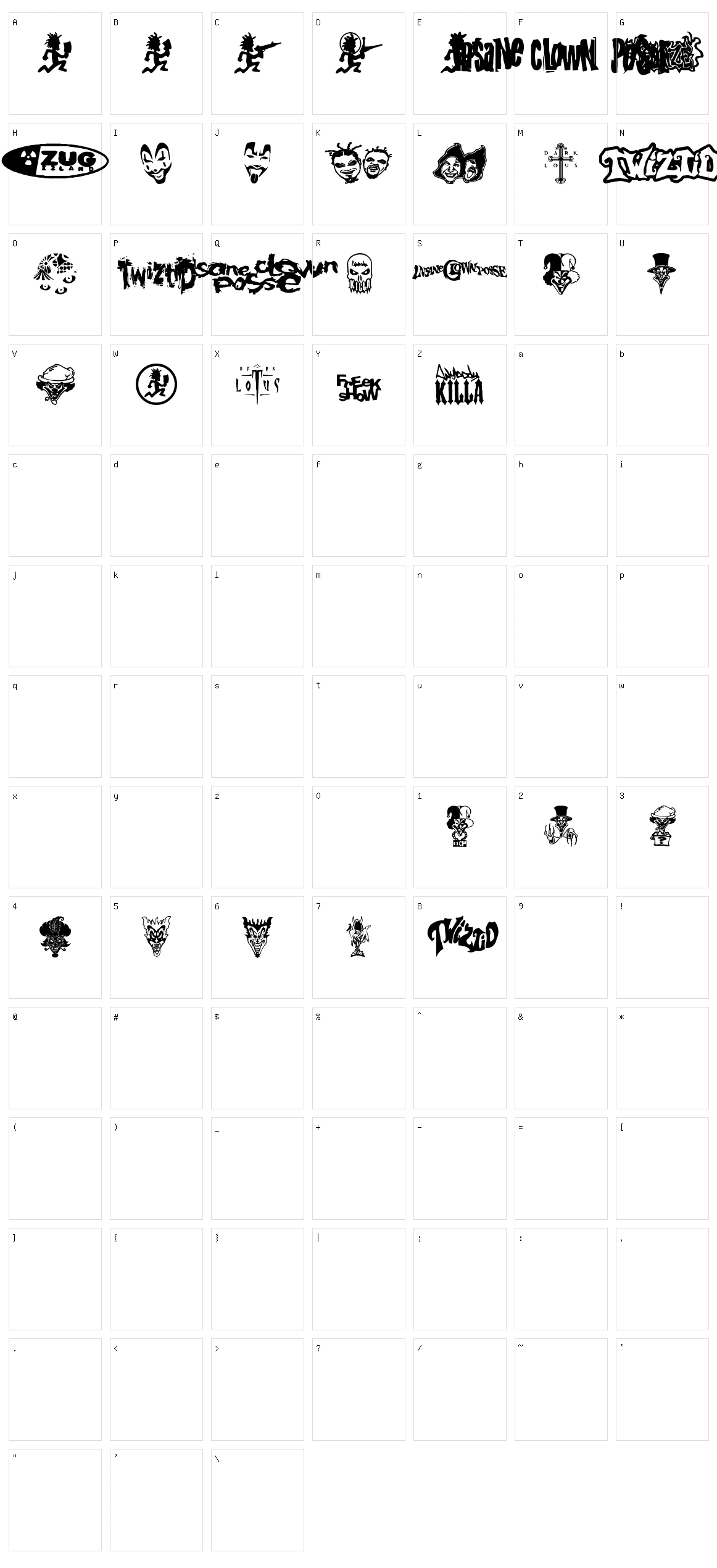 Psychopathic Font Character Set