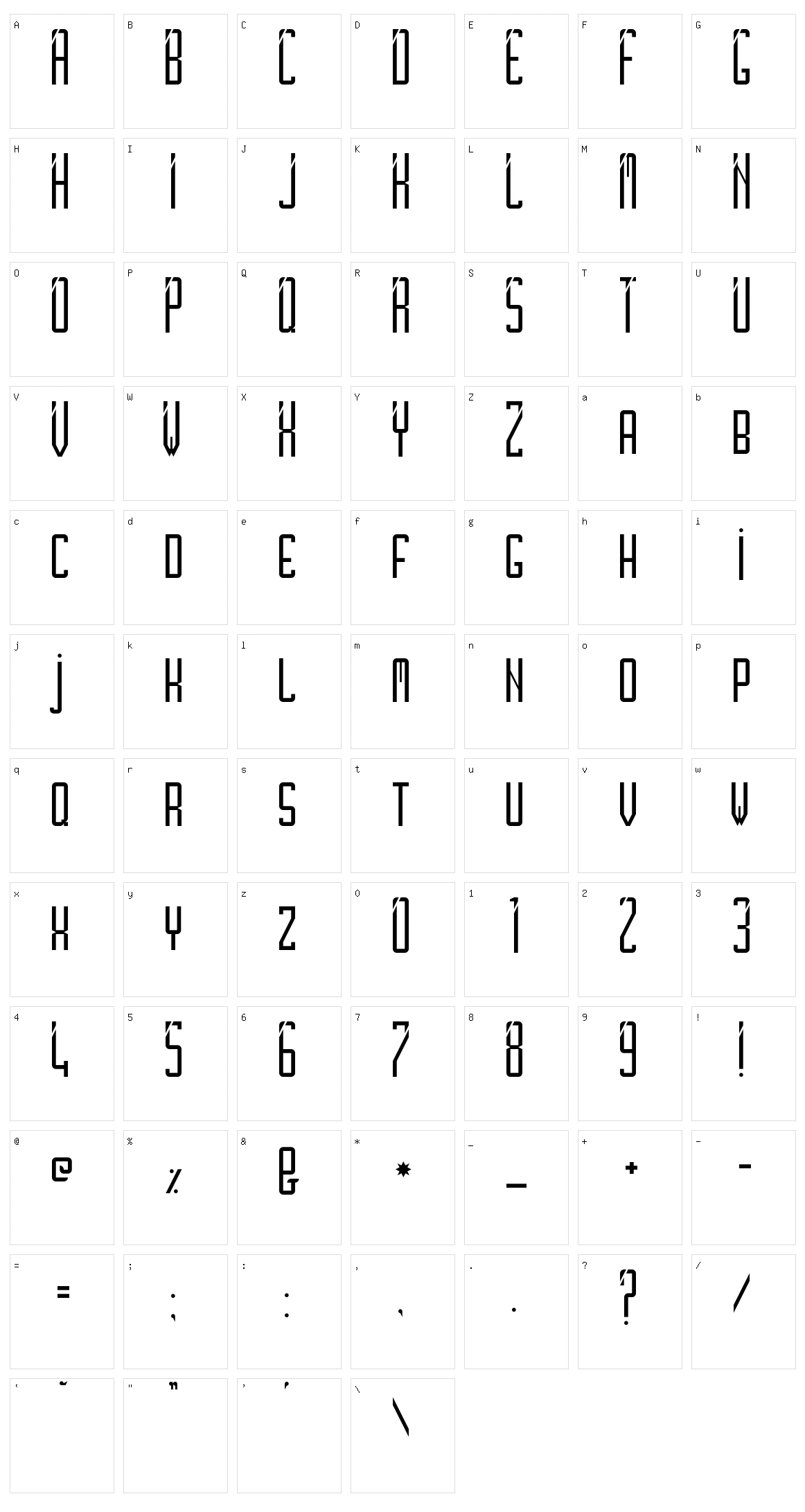 Slim Slashy Character Set