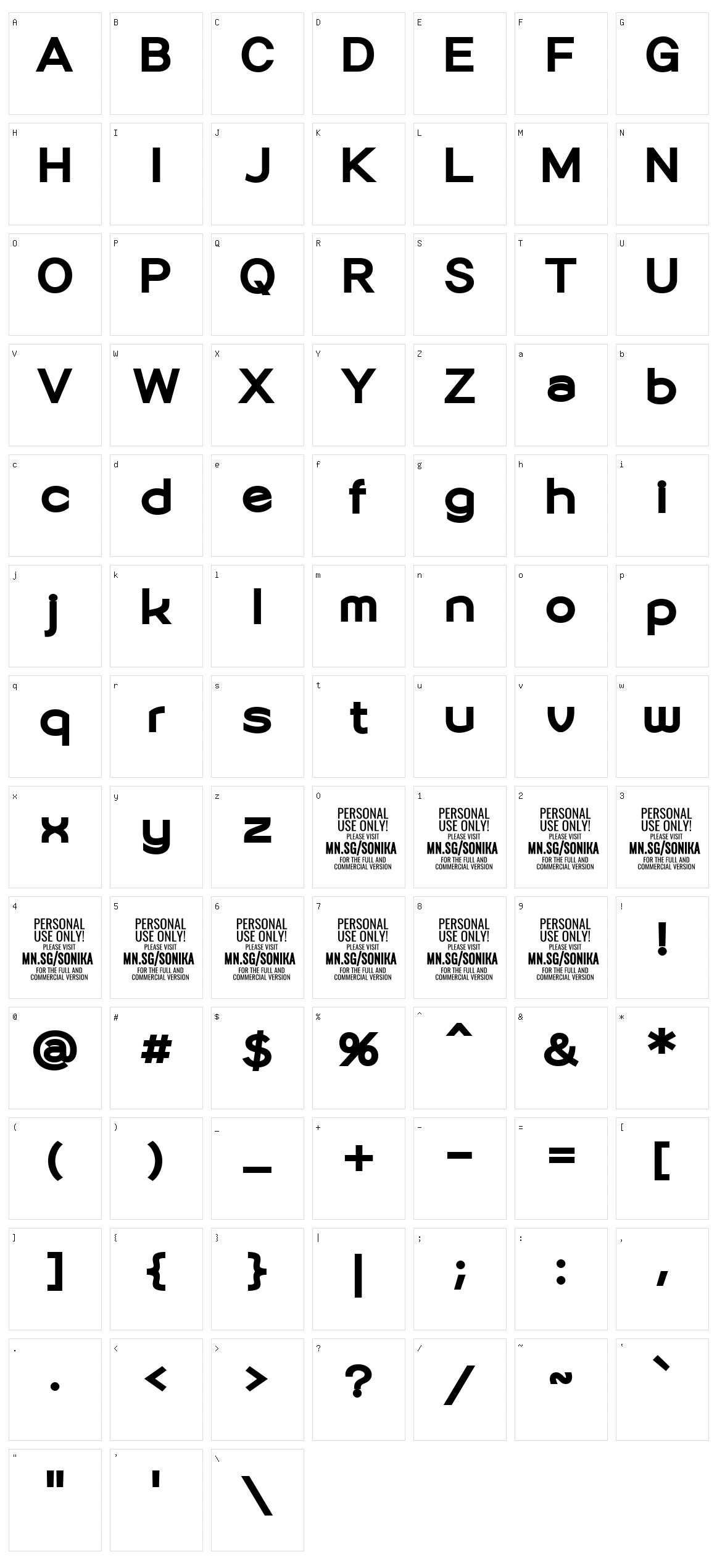 Sonika Character Set