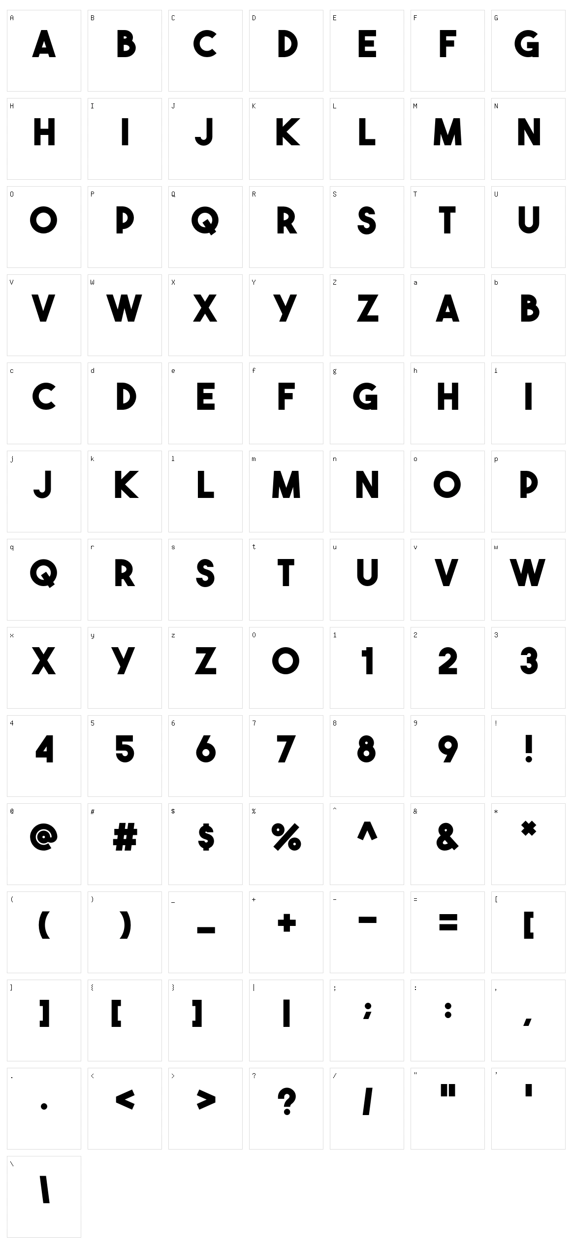 The Bold Font Character Set