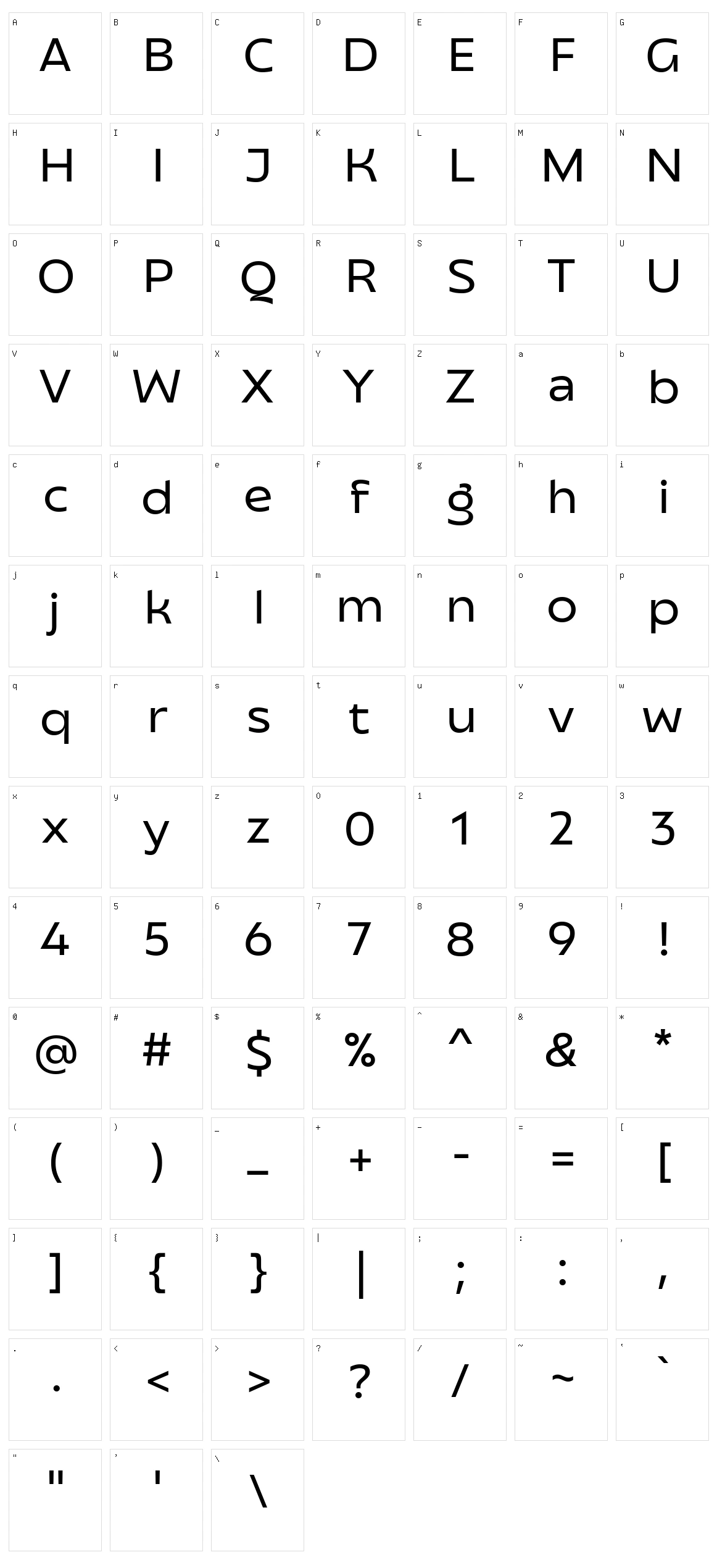 Transforma Sans Character Set