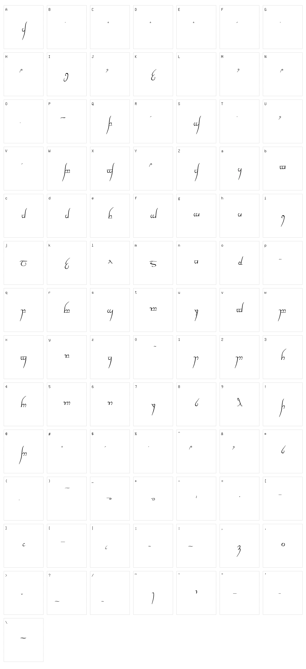Tengwar Cursive Character Set