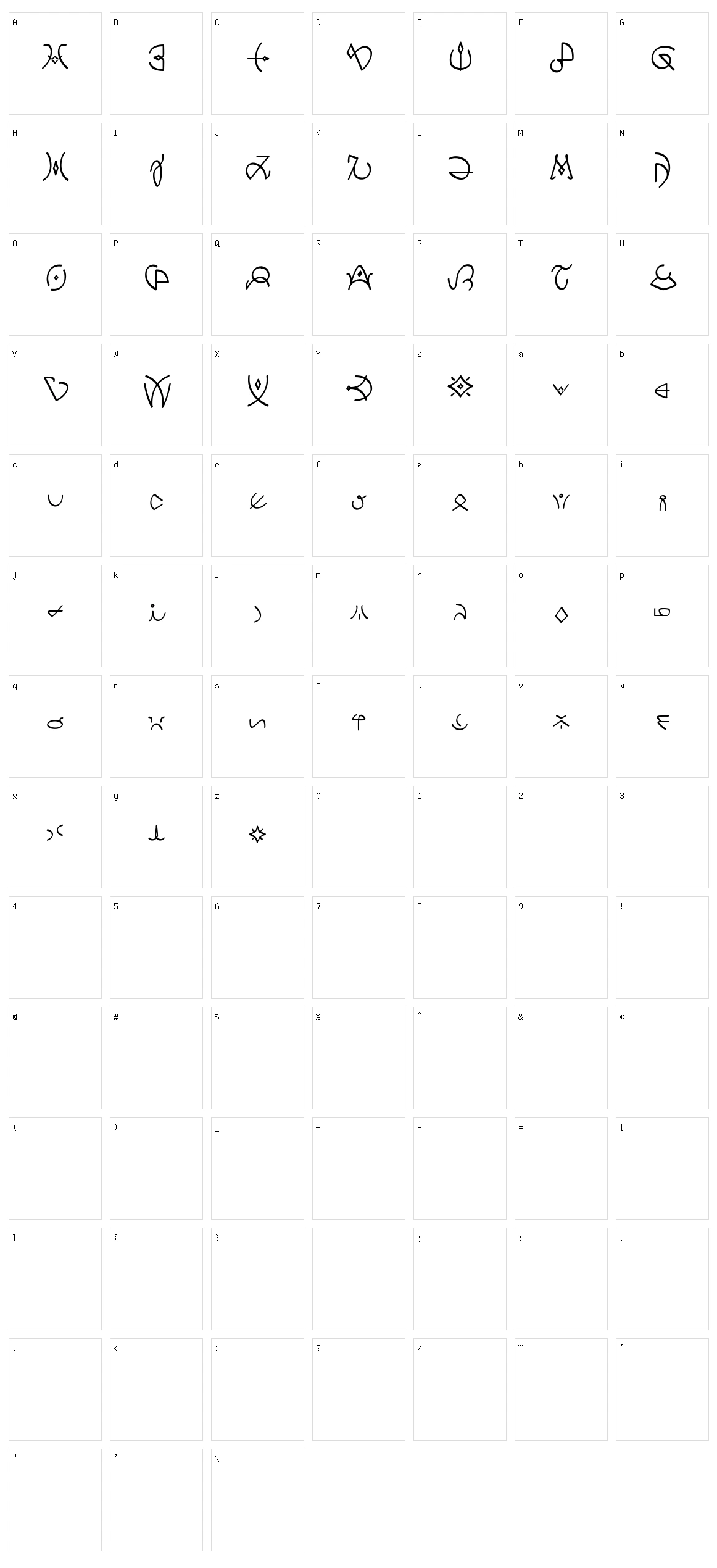 Clavat Script Character Set