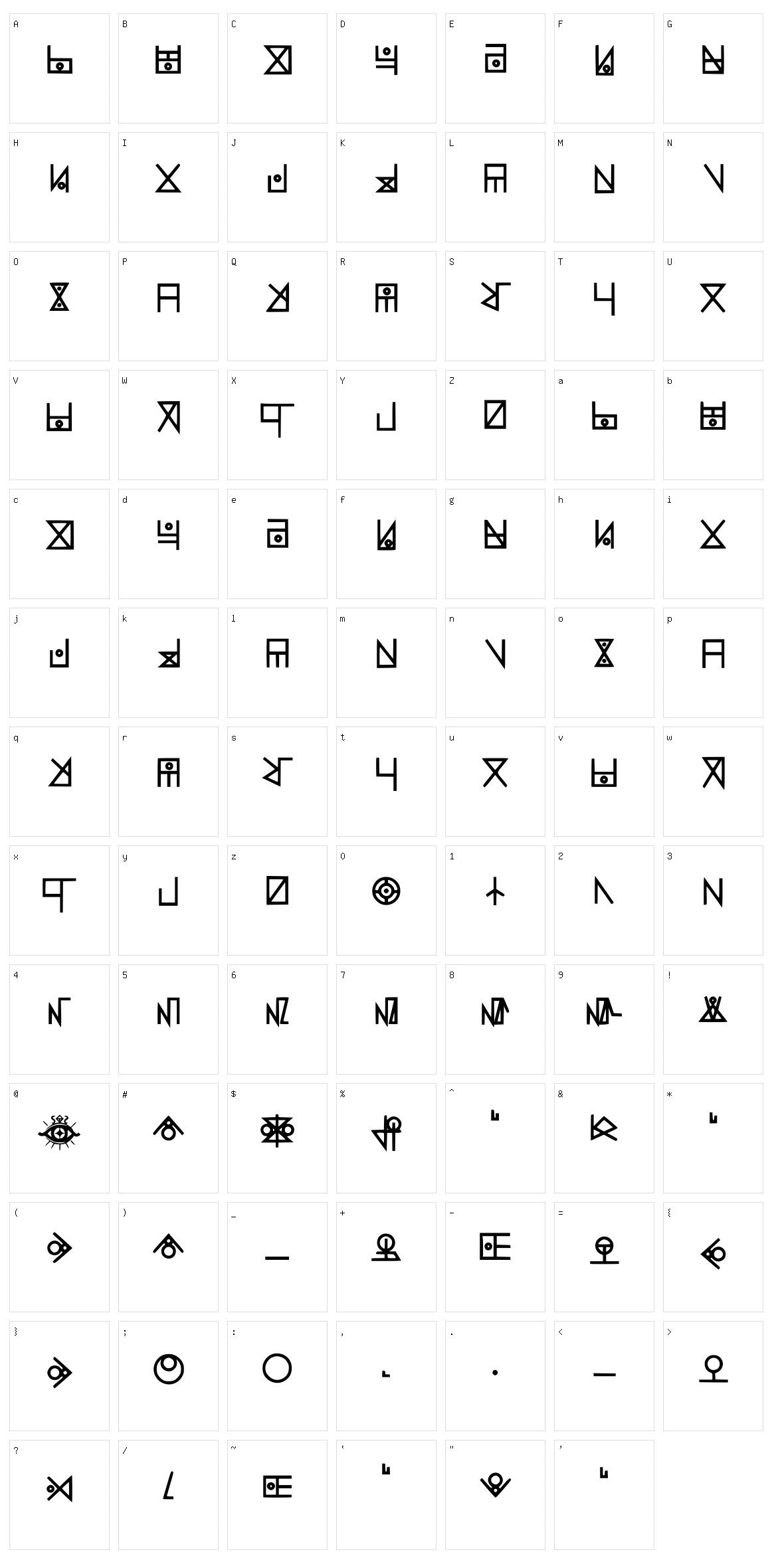 Yelekish Font Character Set