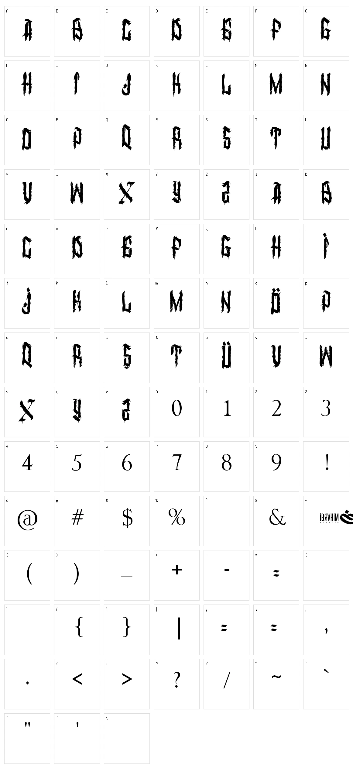 Dirty Calligraphy Character Set